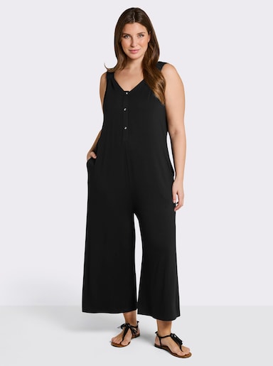 sheego Jumpsuit mit kurzer Knopfleiste - schwarz