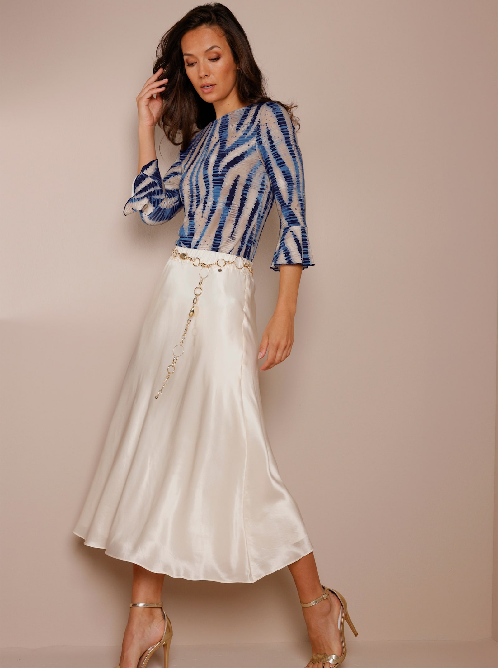 CREATION L PREMIUM 3/4-Arm-Shirt im hochwertigen Digitaldruck - champagner-marine-bedruckt