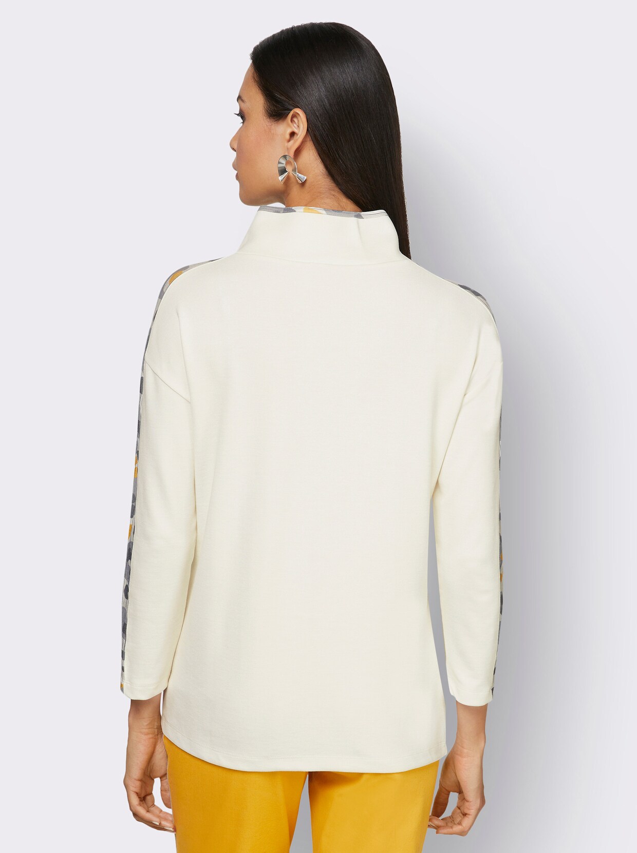Langarmshirt - ecru-grau-bedruckt