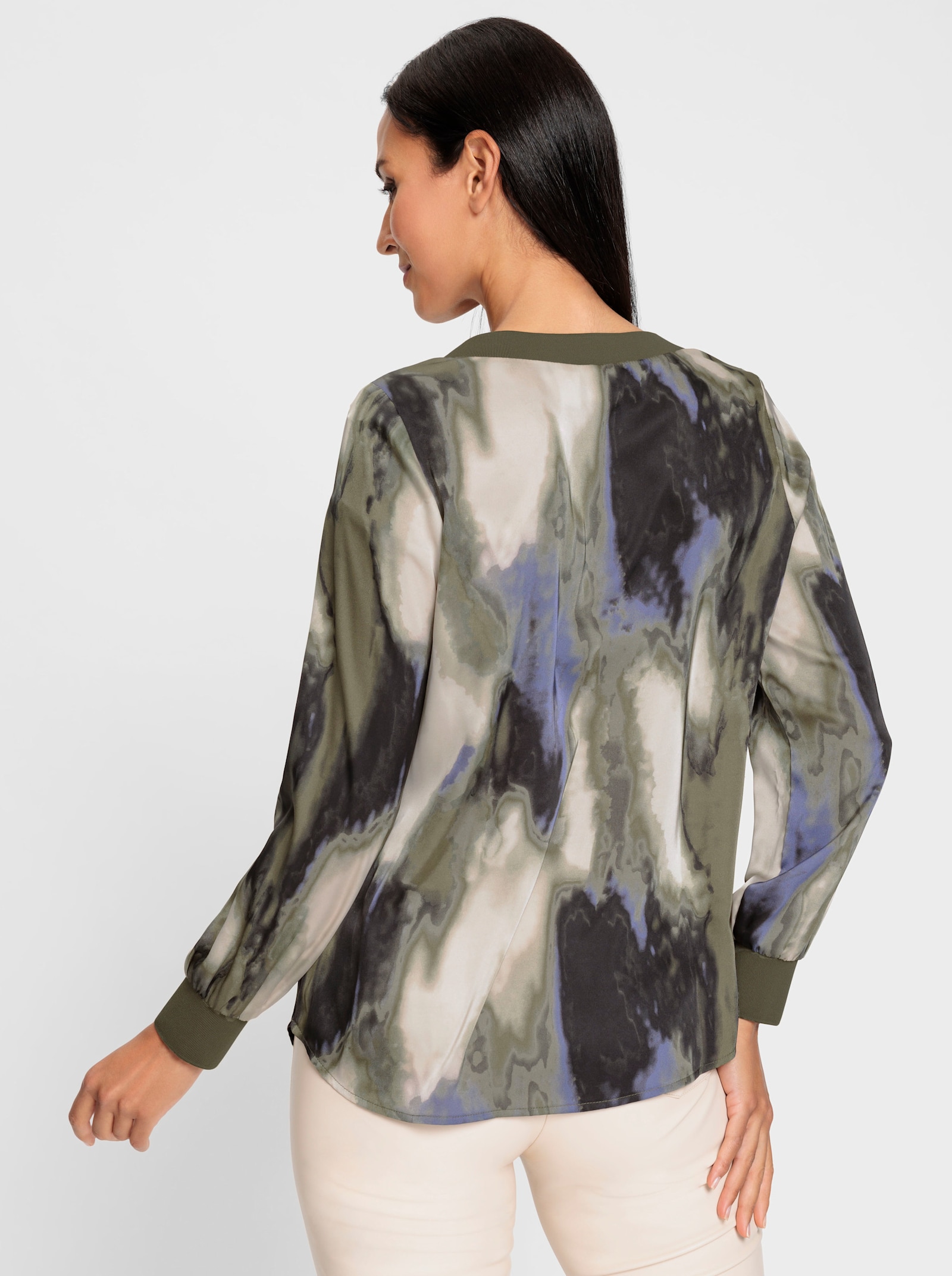 heine Schlupf-Bluse mit Jersey-Abschlüssen - khaki-sand-bedruckt