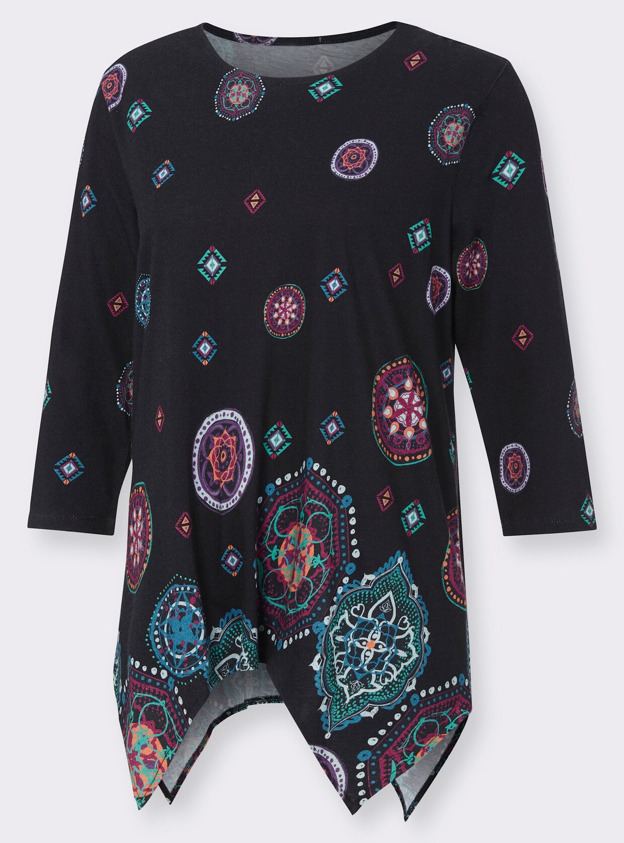 Puntig shirt - zwart geprint