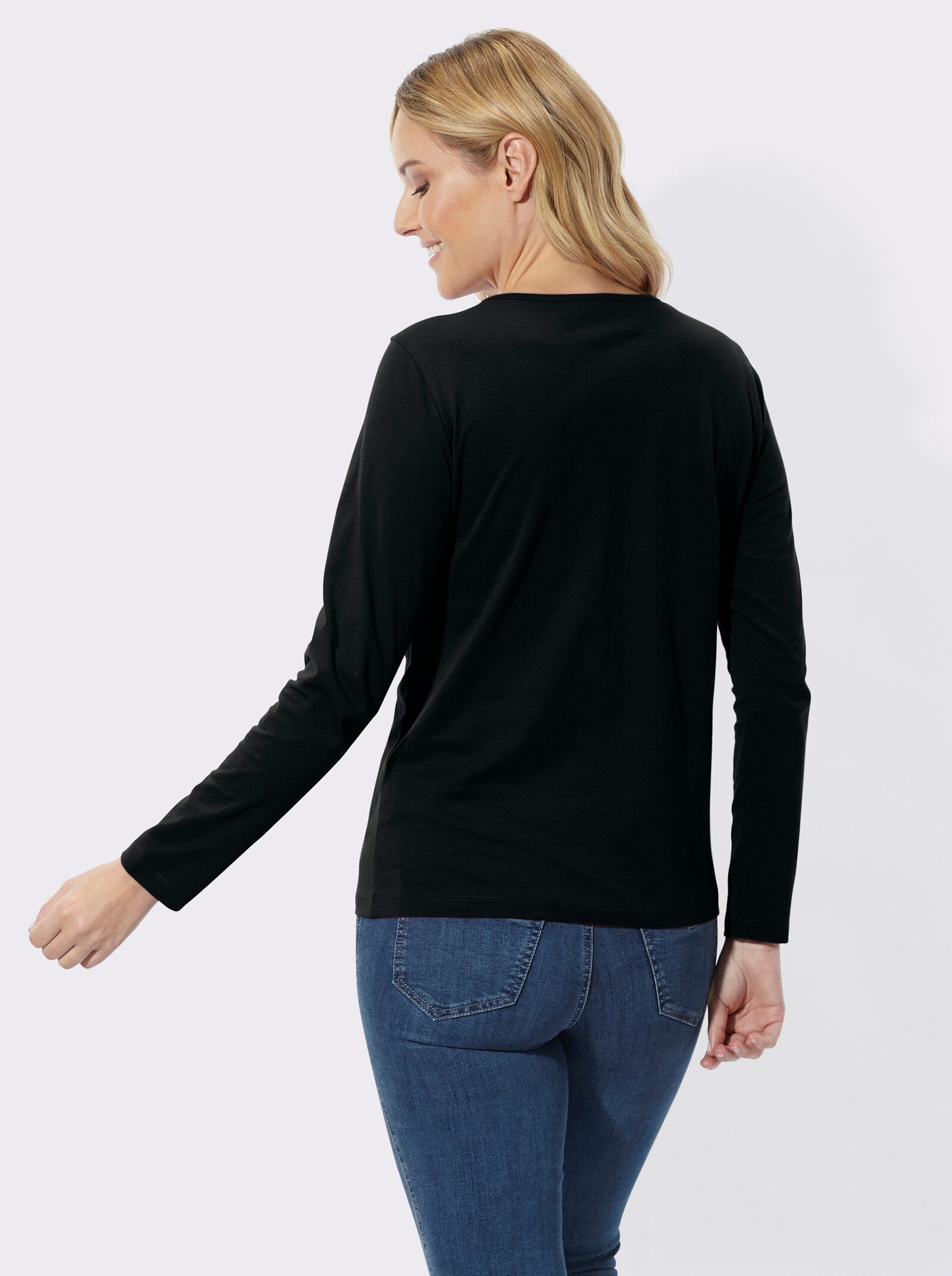 Langarmshirt mit Ornament-Druck - schwarz-ecru-bedruckt