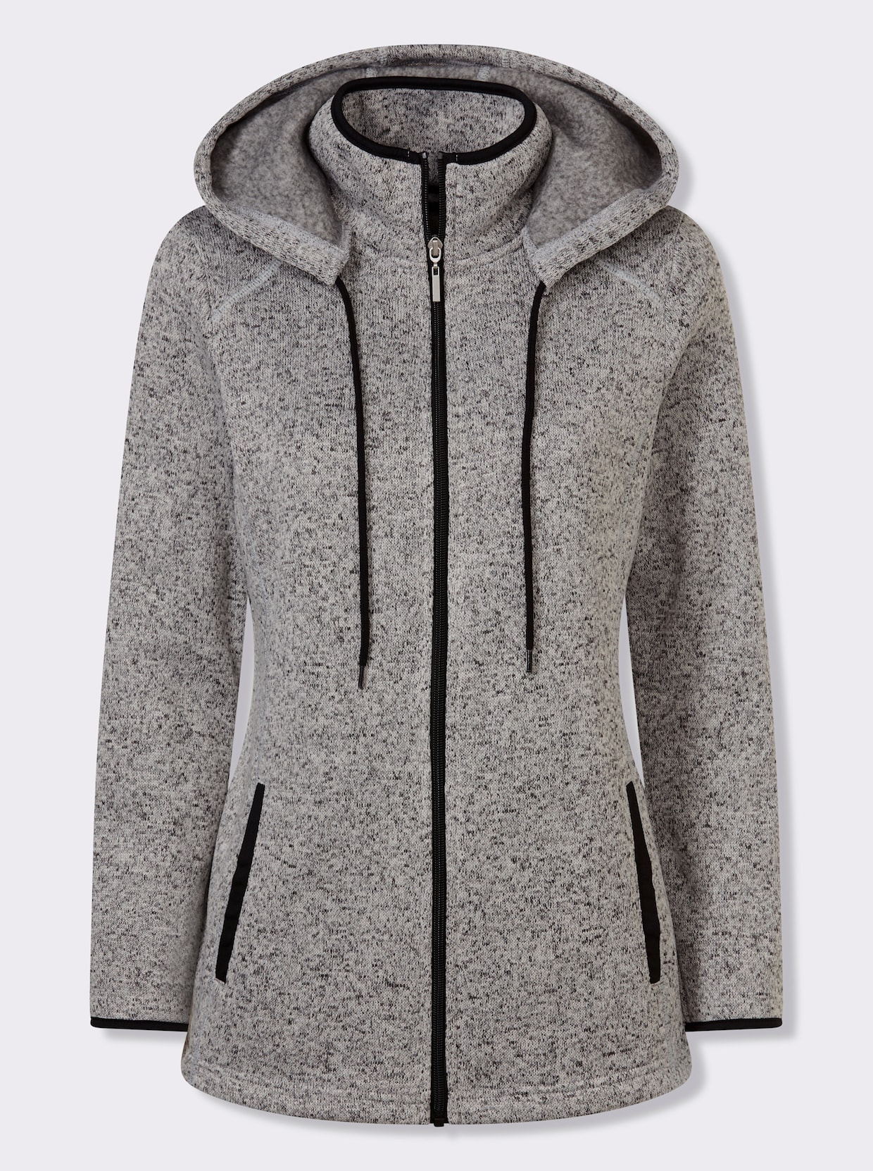 Strickfleecejacke - hellgrau-schwarz-meliert