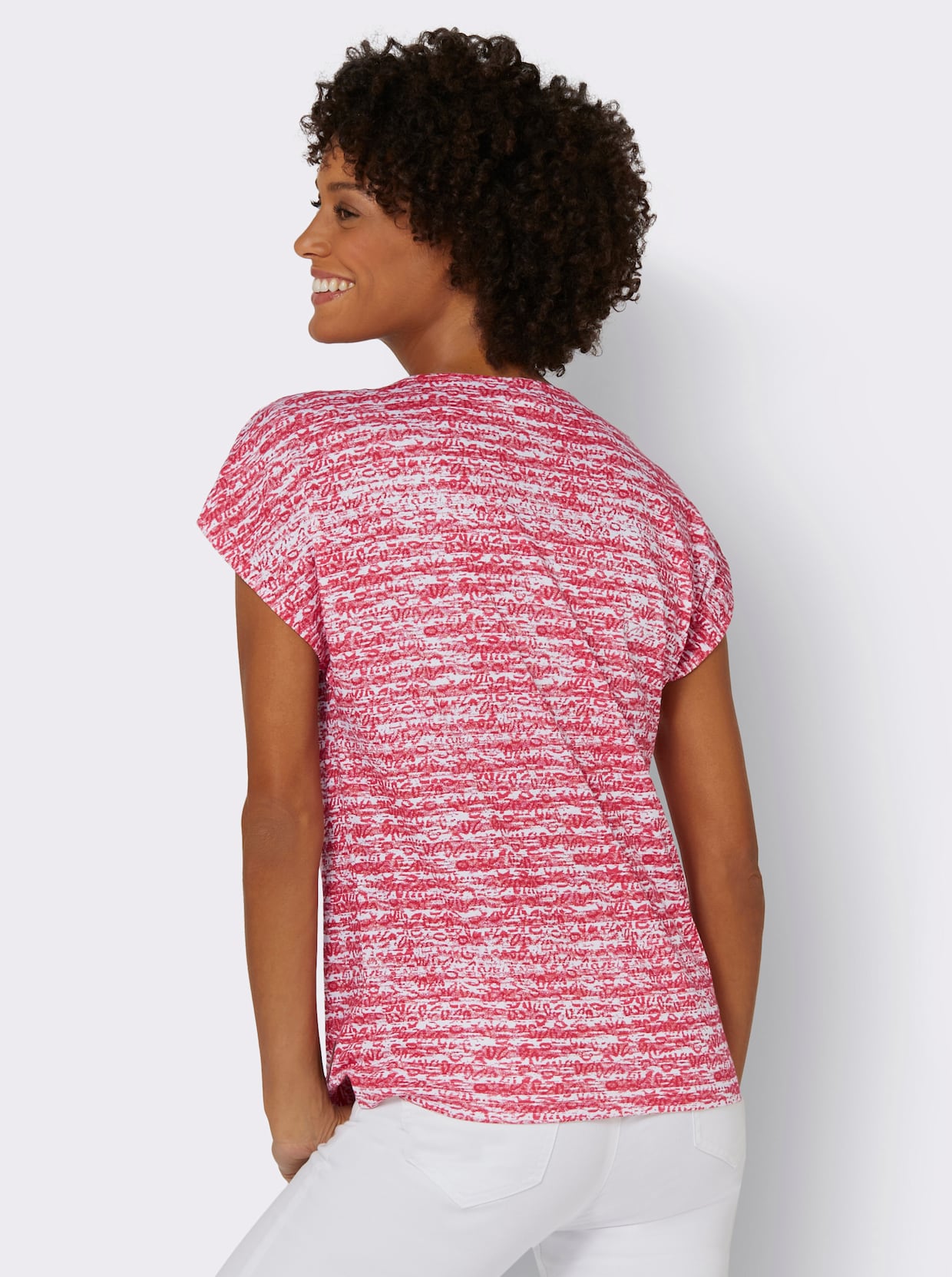 Shirt met ronde hals - rood/ecru gestreept