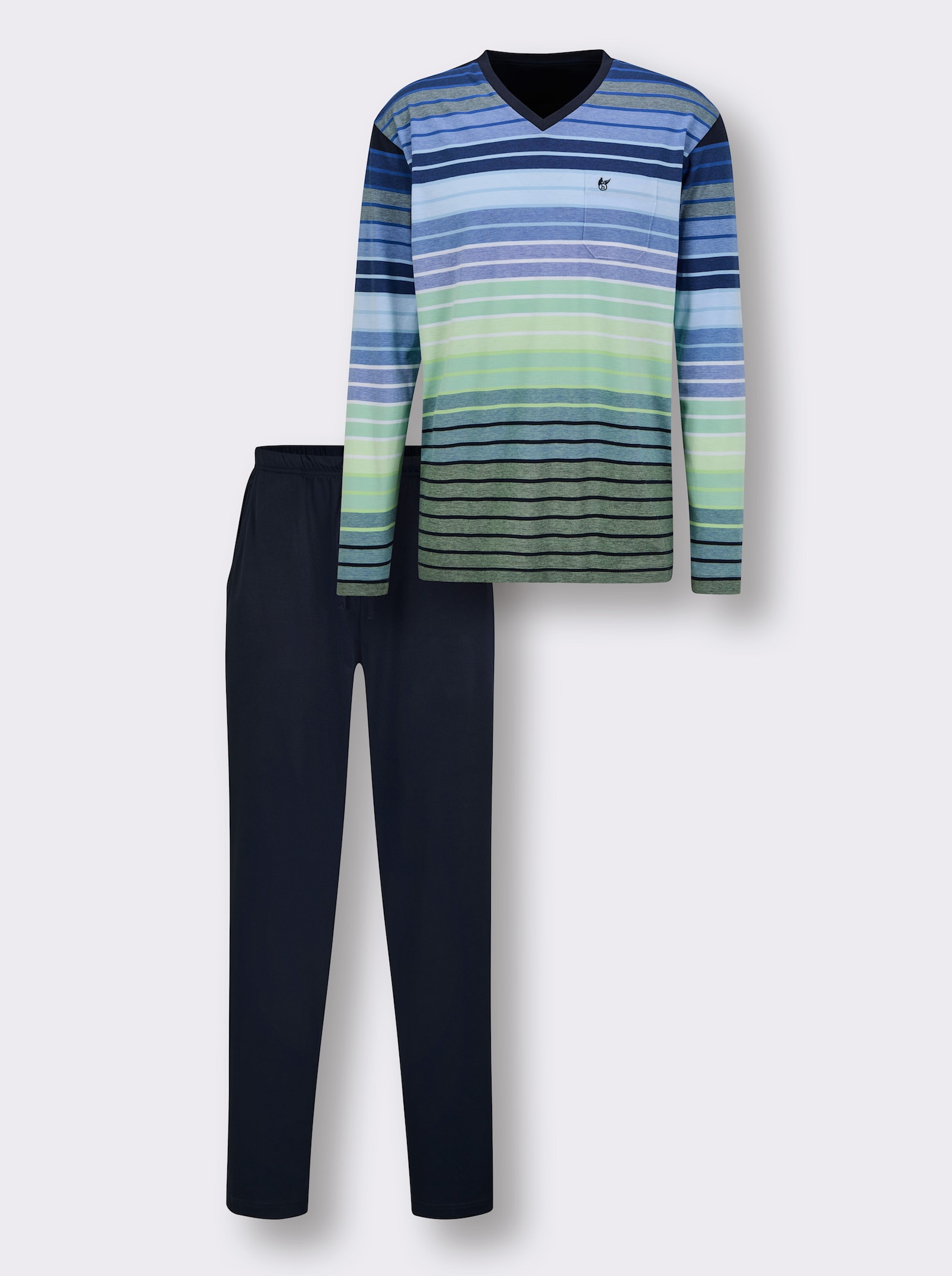 Hajo Schlafanzug - marine-pistazie-geringelt