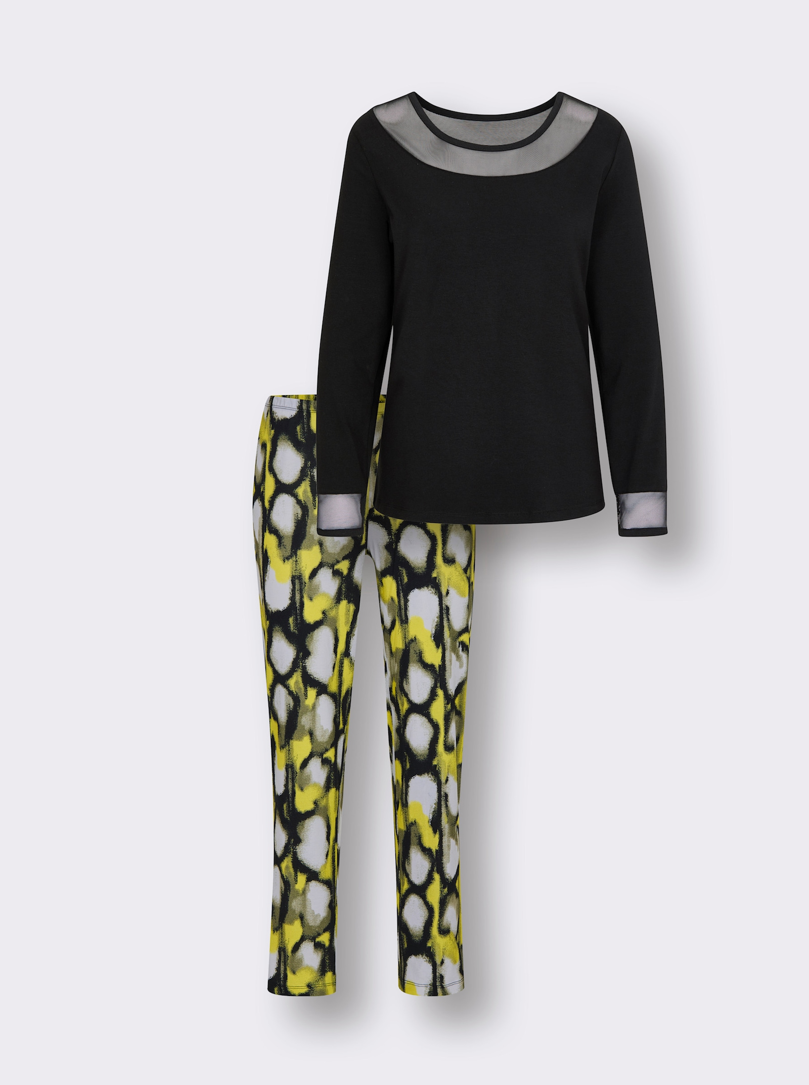 wäschepur Schlafanzug - schwarz-limone-bedruckt