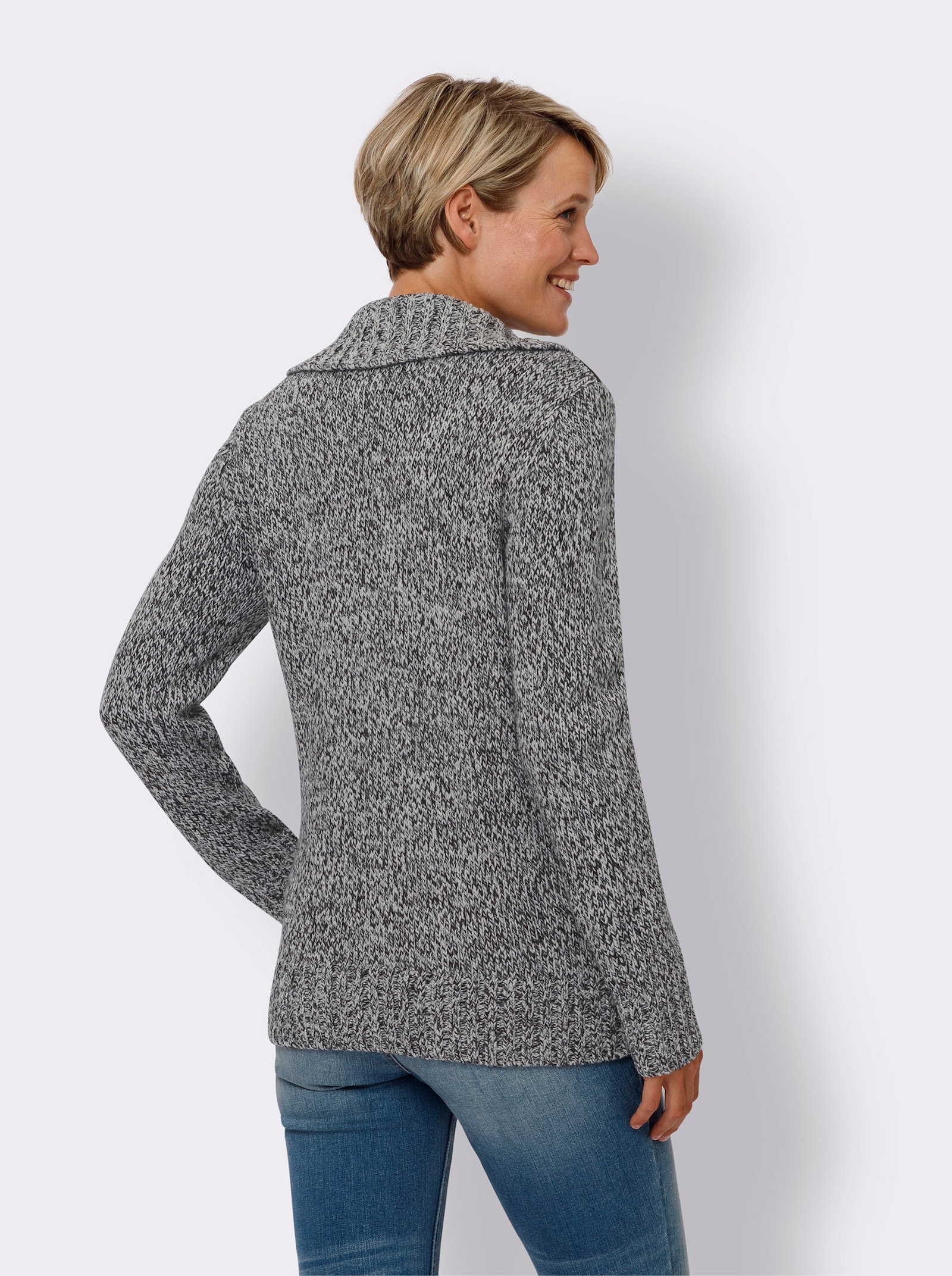 Strickjacke mit kontrastfarbigen Einsätzen - schwarz-ecru-meliert