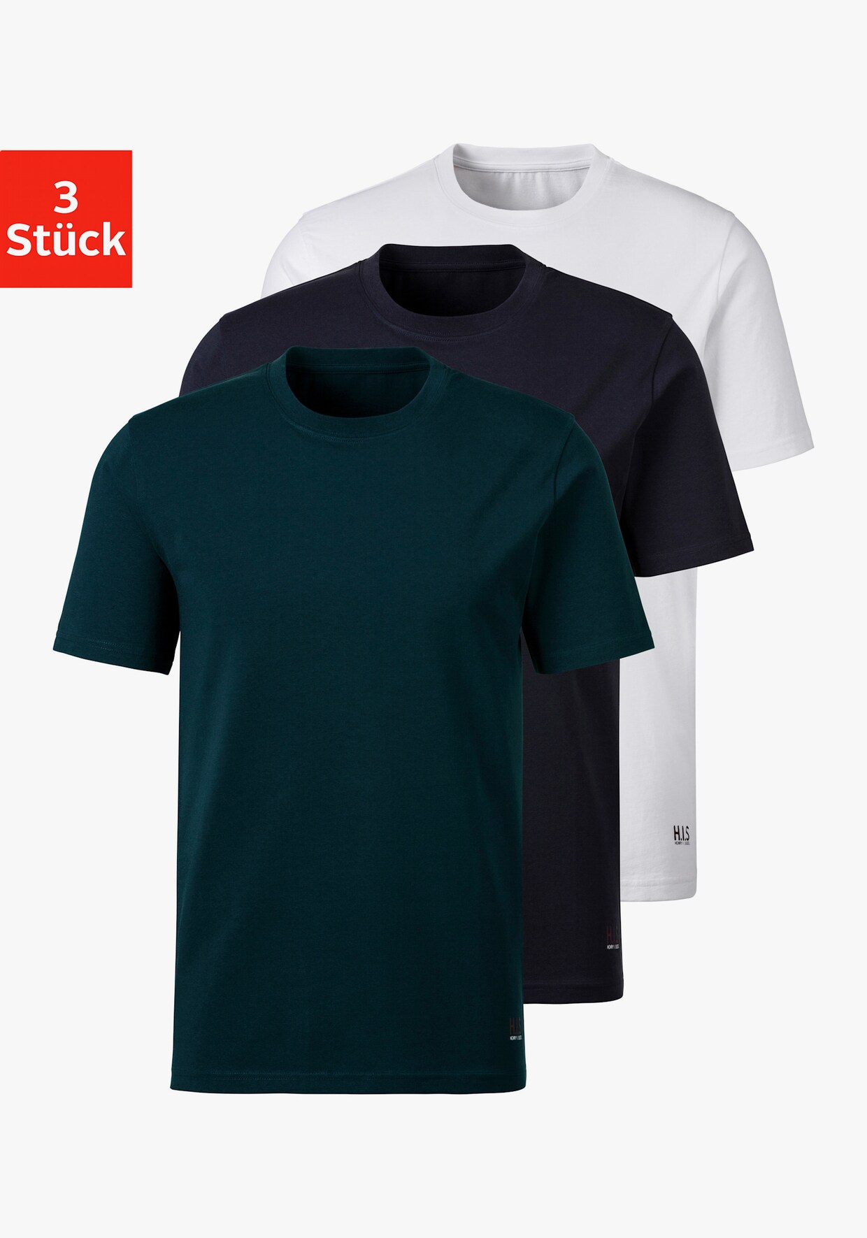 H.I.S T-Shirt - petrol, navy, weiß