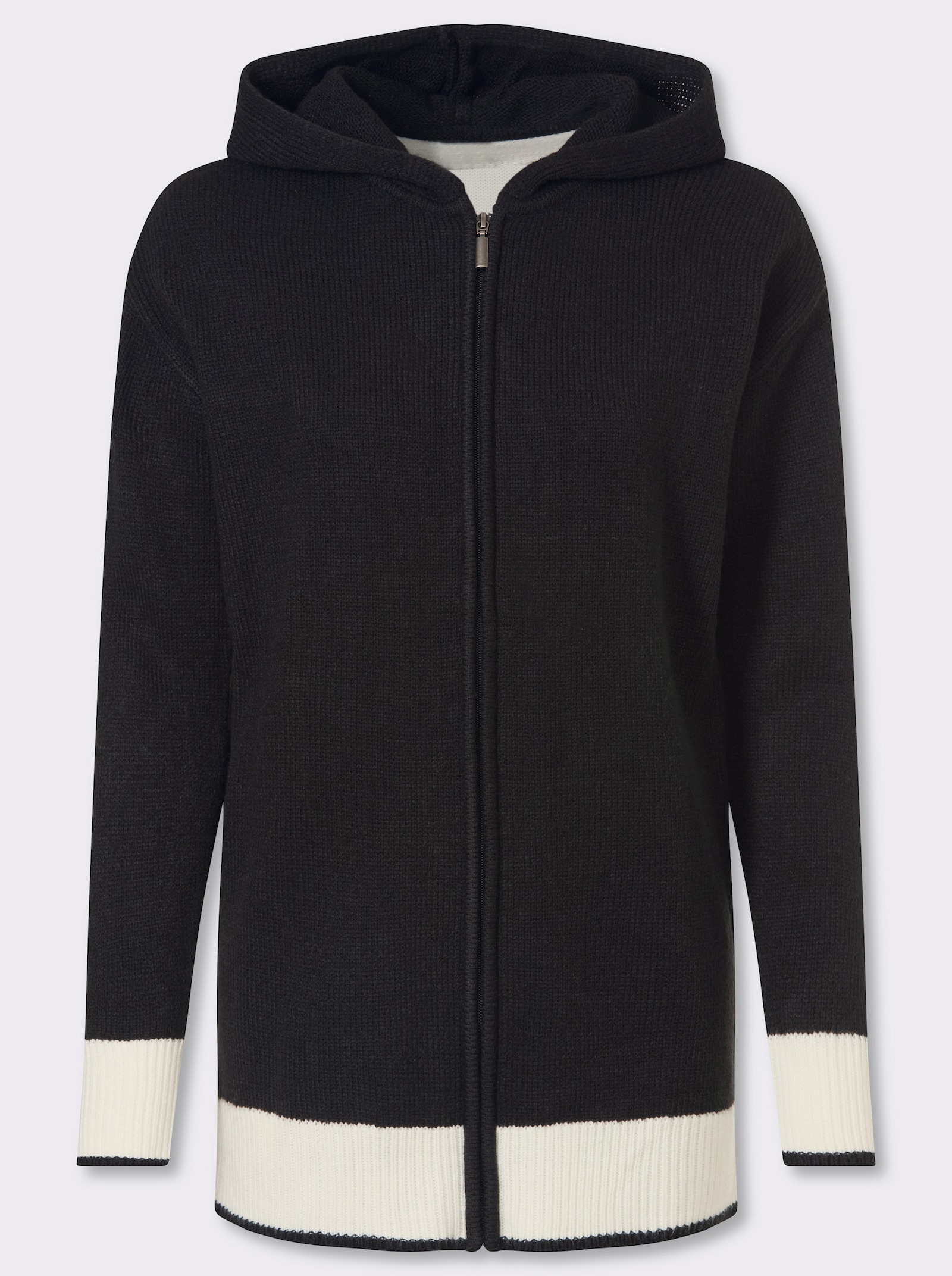 Longstrickjacke mit Kontrasten - schwarz-weiß