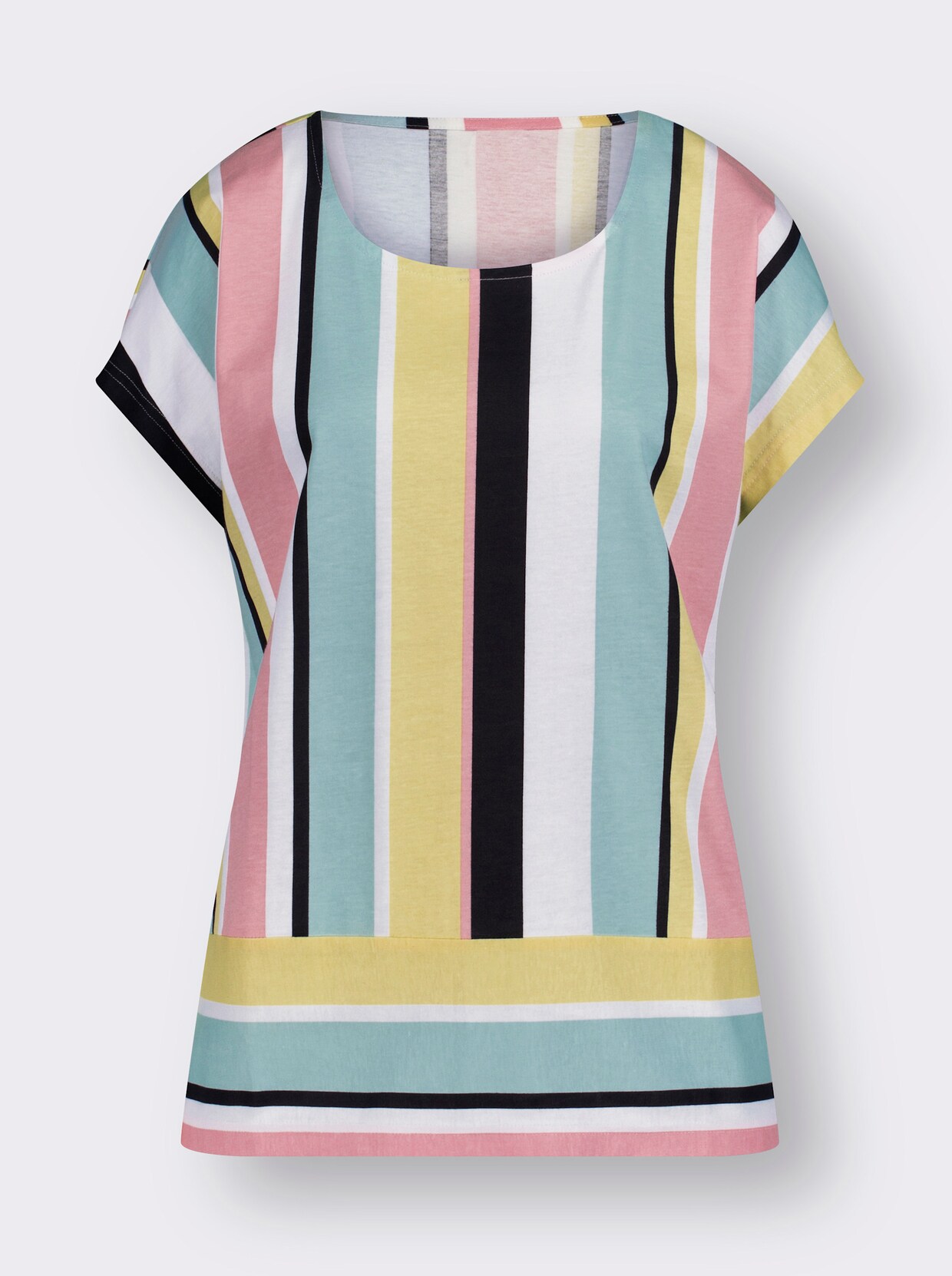 Shirt met ronde hals - wit/rozenkwarts gestreept