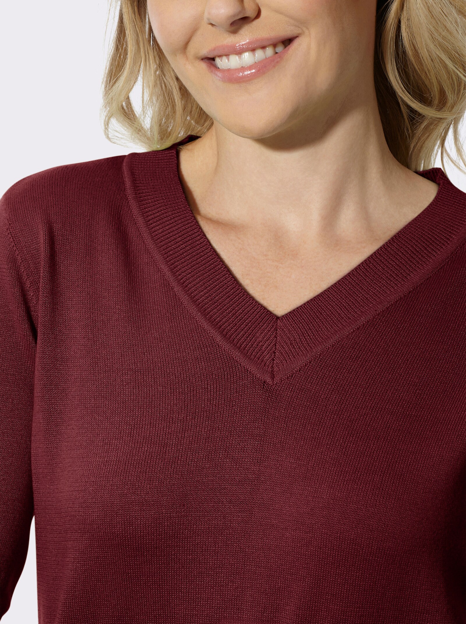 V-Ausschnitt-Pullover aus reiner Baumwolle - bordeaux