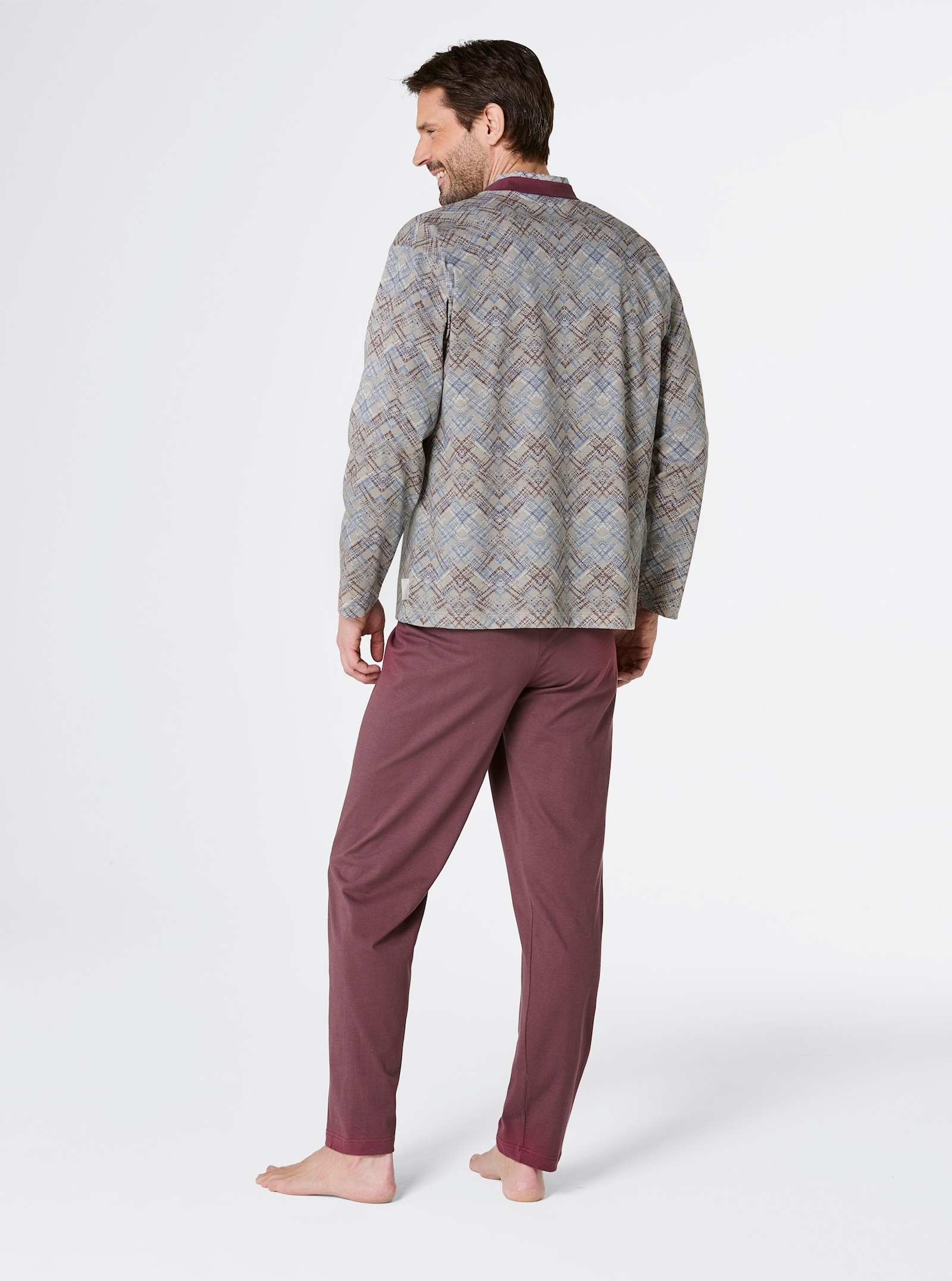 götting Schlafanzug von Götting - grau-rot-bedruckt