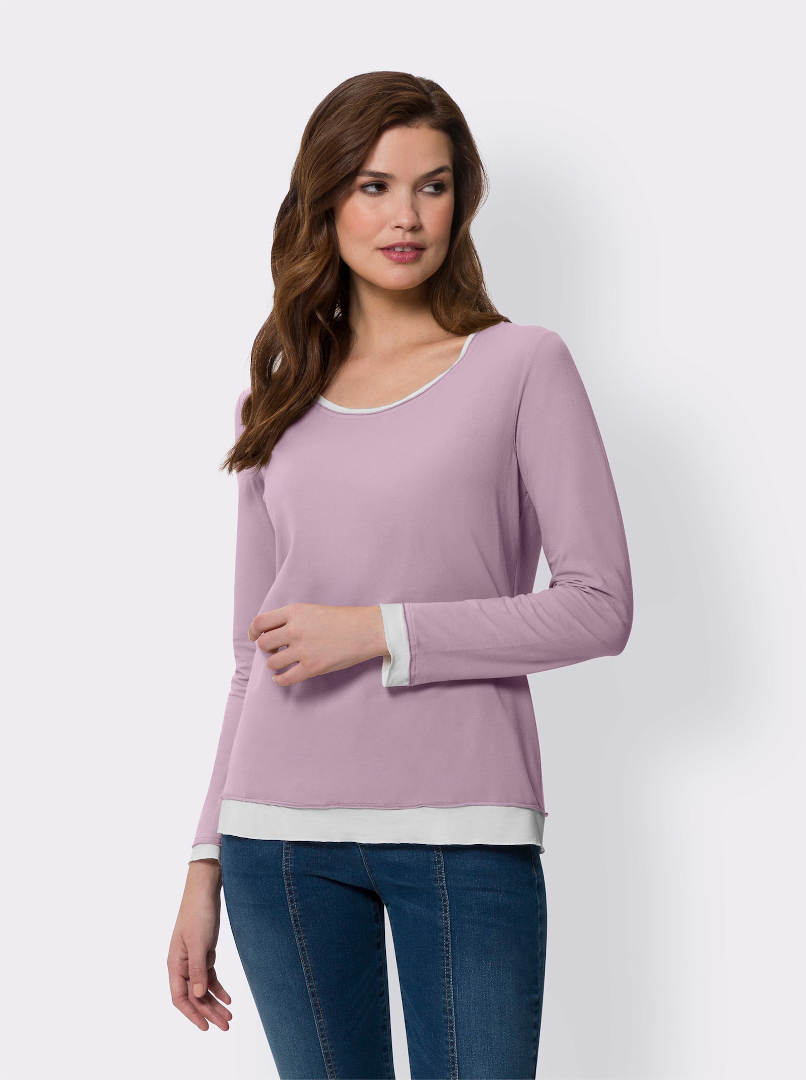 heine 2-in-1-Langarmshirt im Lagen-Look - rosé-ecru