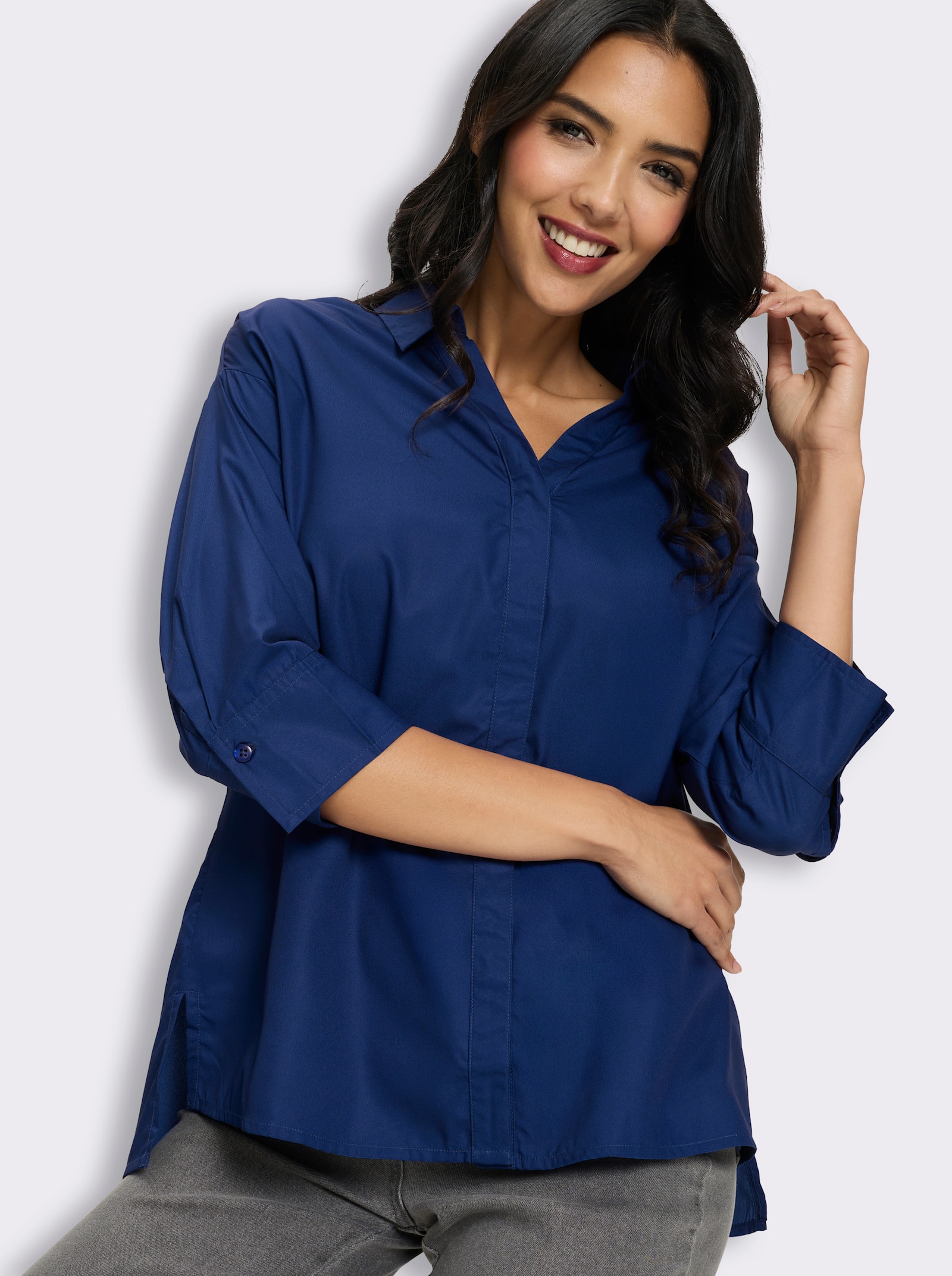 Longbluse mit Falte im Rückteil - royalblau