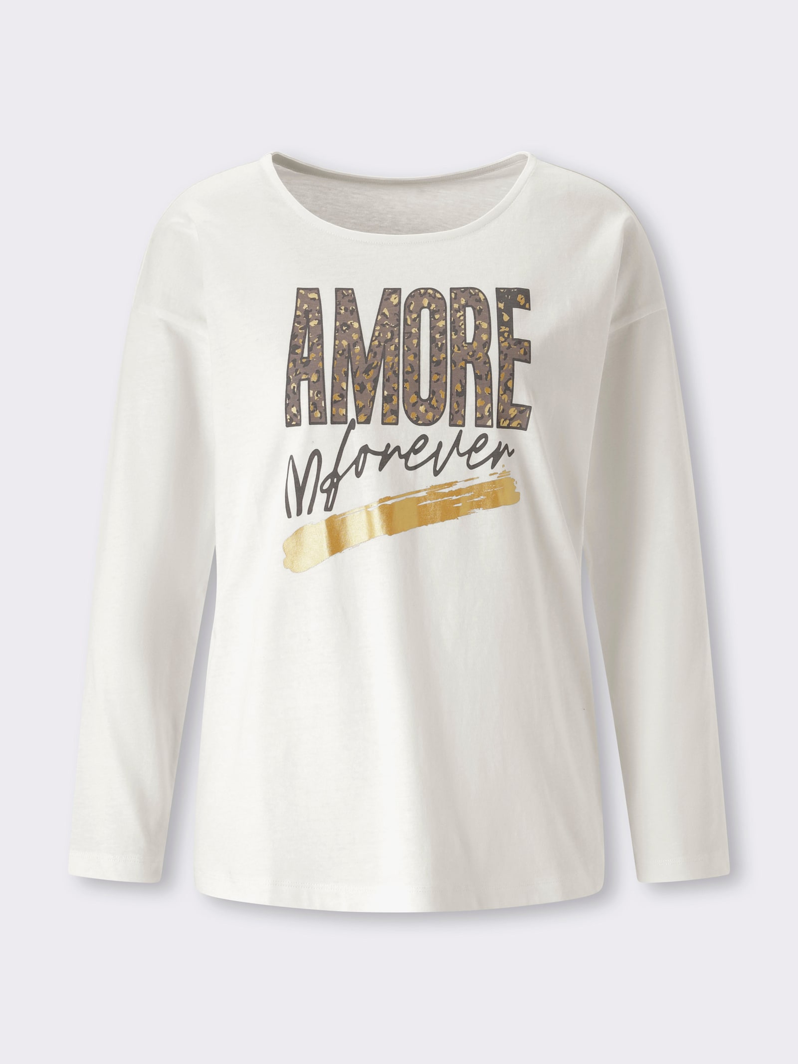 Langarmshirt mit goldfarbenem Amore-Print - ecru-taupe