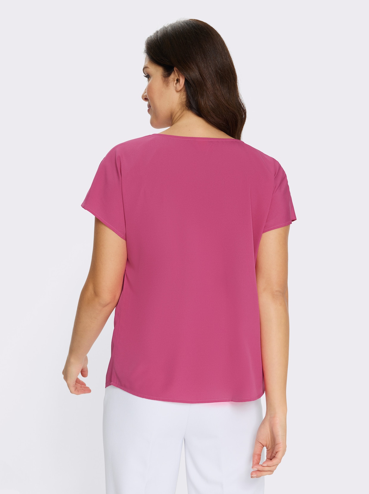 Schlupfbluse mit Blütenprint - fuchsia-jeansblau