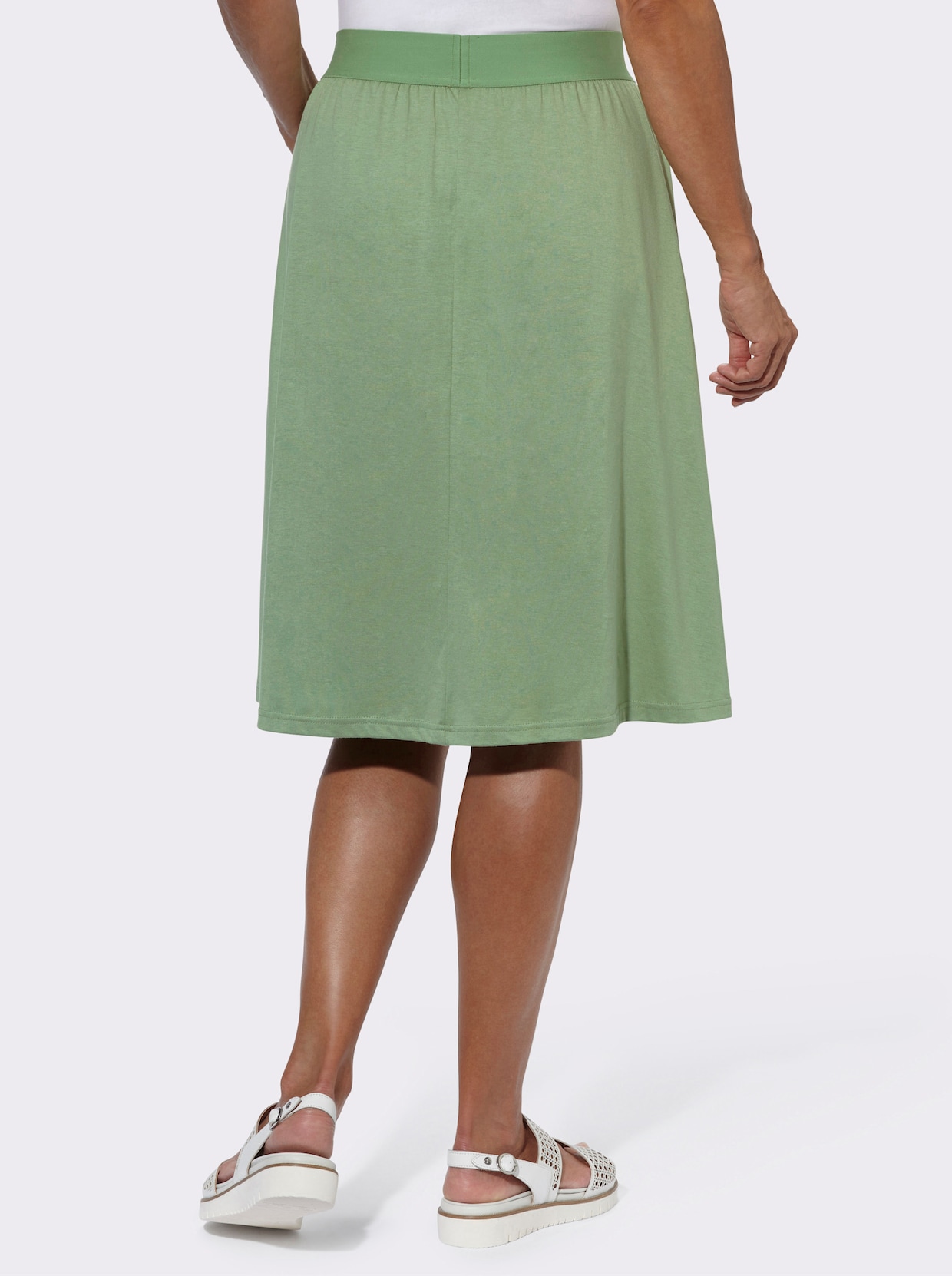 Džersejová sukňa - Eukalyptová + eukalyptovo-biela potlač