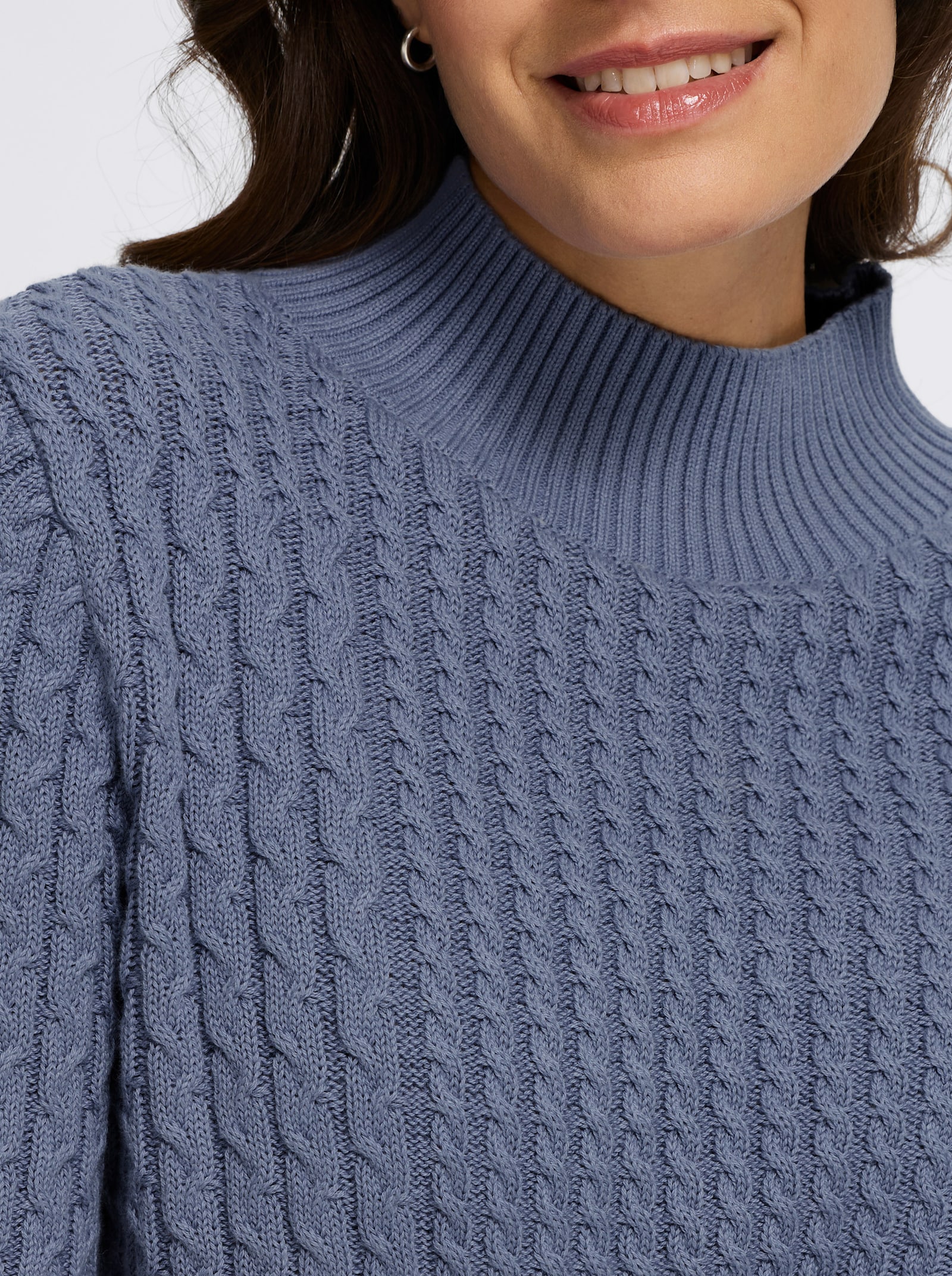 Pullover met opstaande kraag in patchworklook - duivenblauw