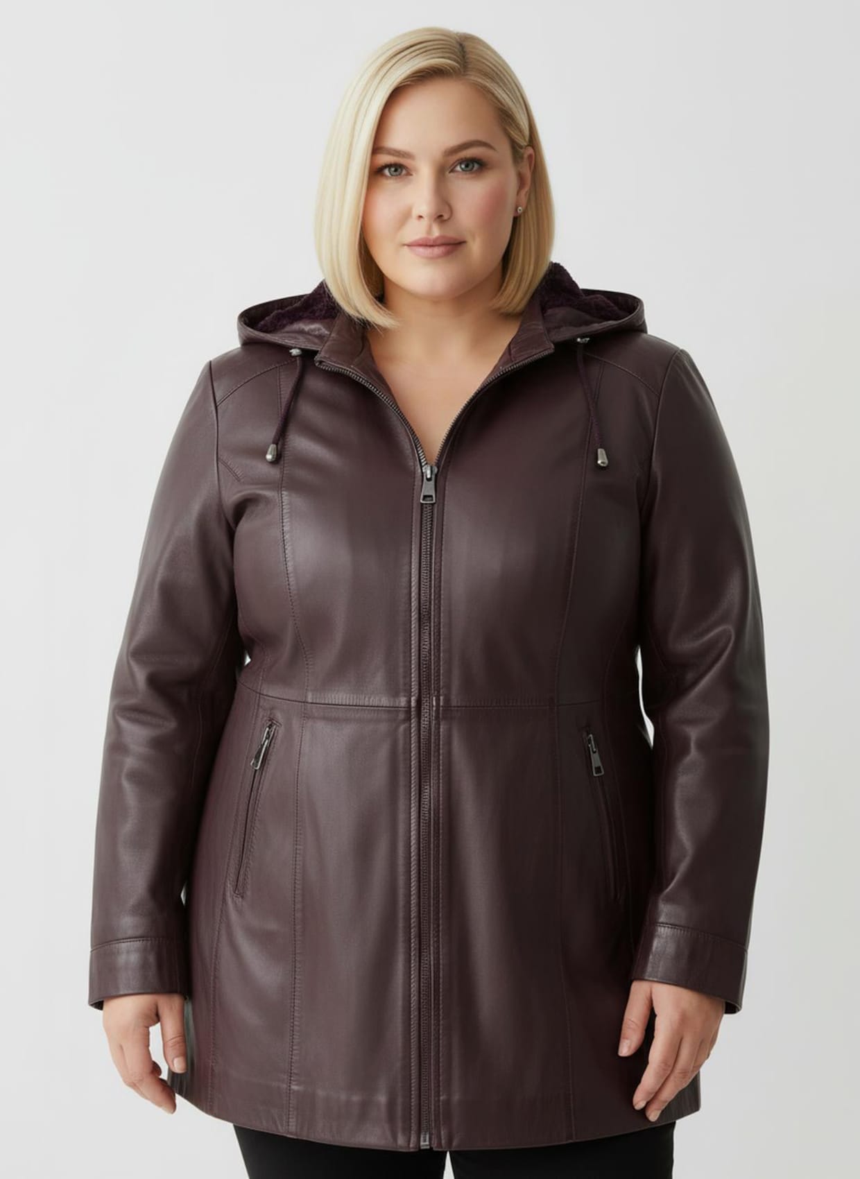 Lederjacke mit abnehmbarer Kapuze - burgund