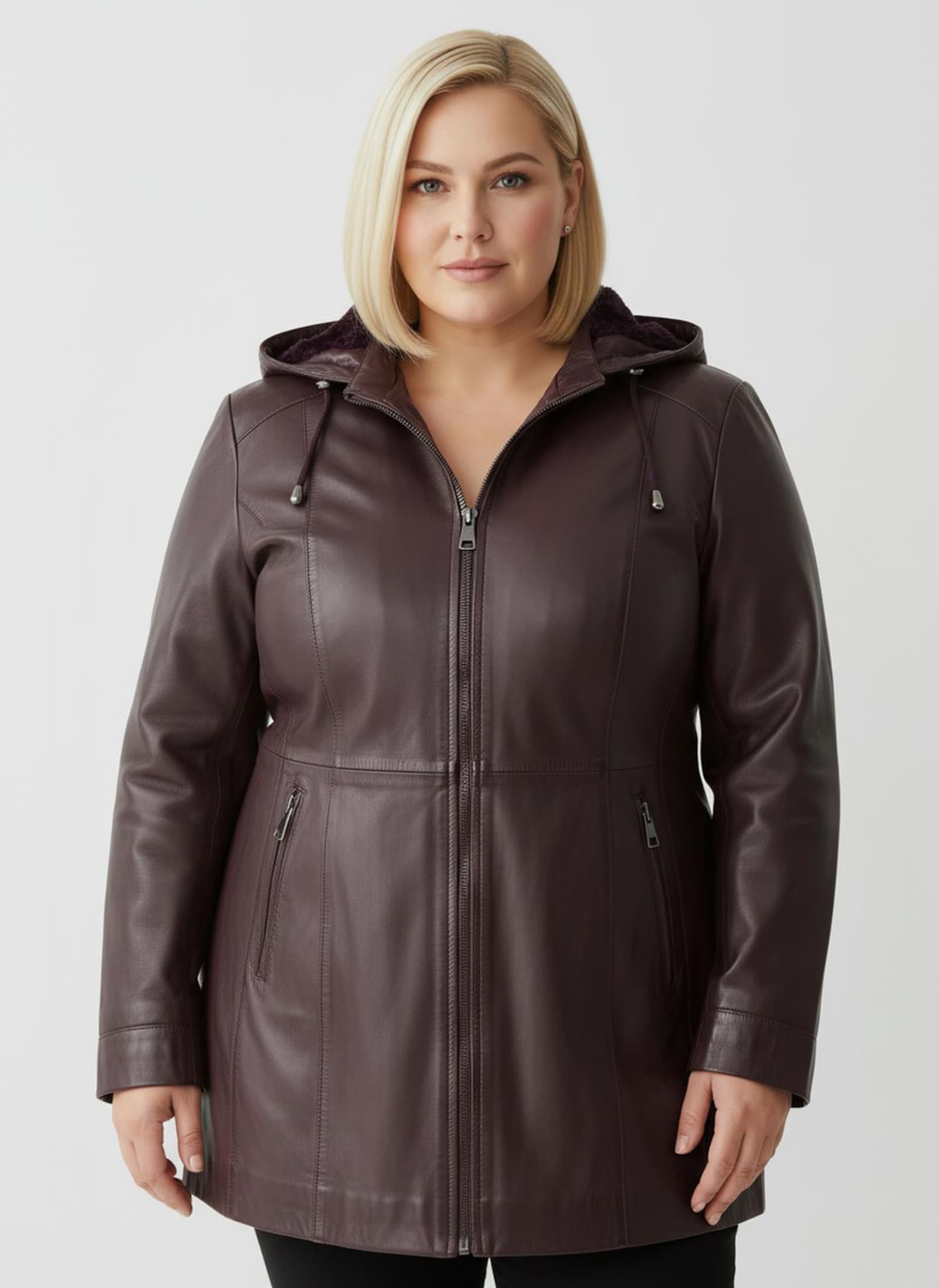 Lederjacke mit abnehmbarer Kapuze - burgund