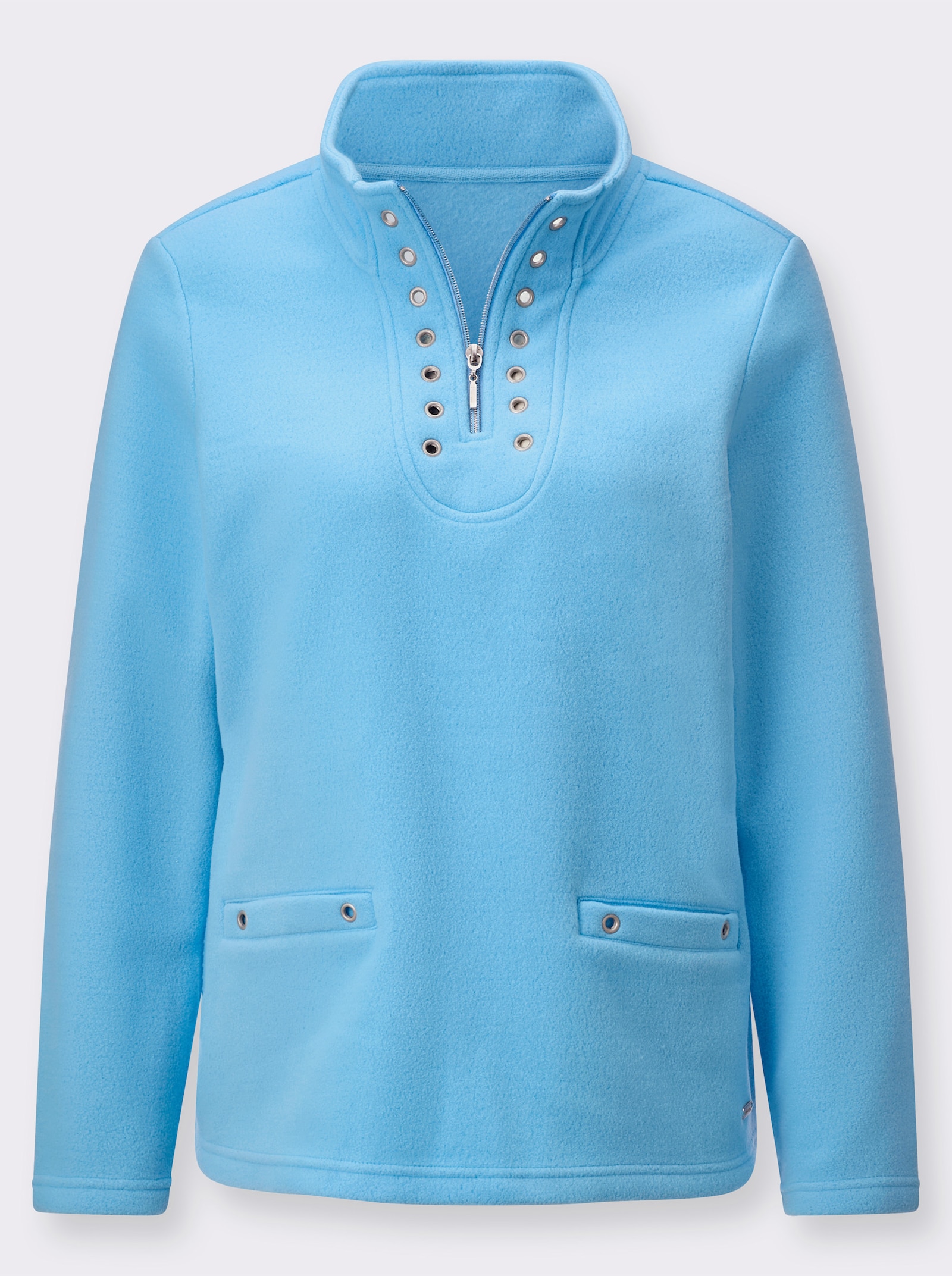 Fleeceshirt mit Ösen-Verzierung - aqua