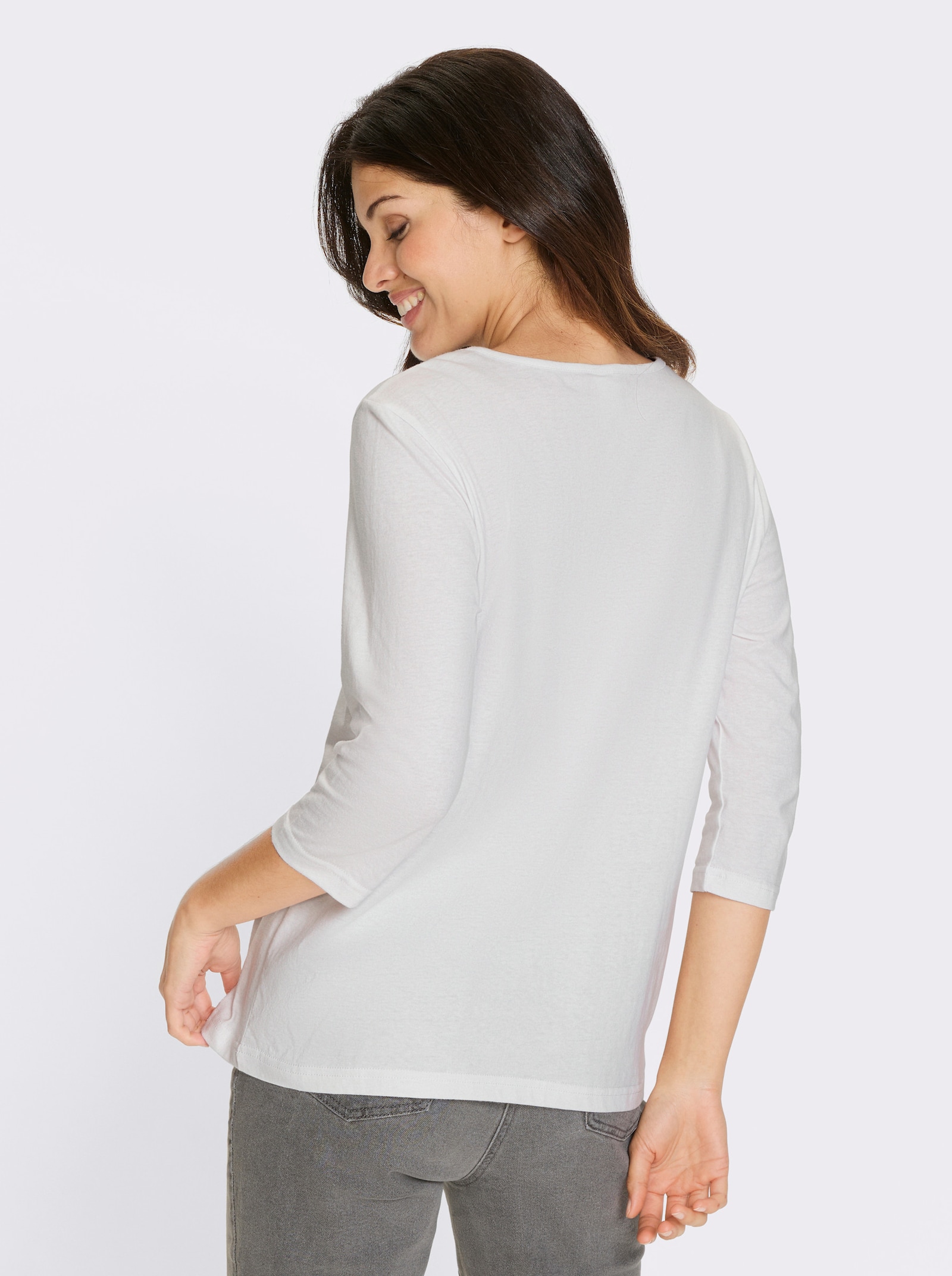 Shirt met 3/4-mouwen en hertenmotief - wit/rood geprint