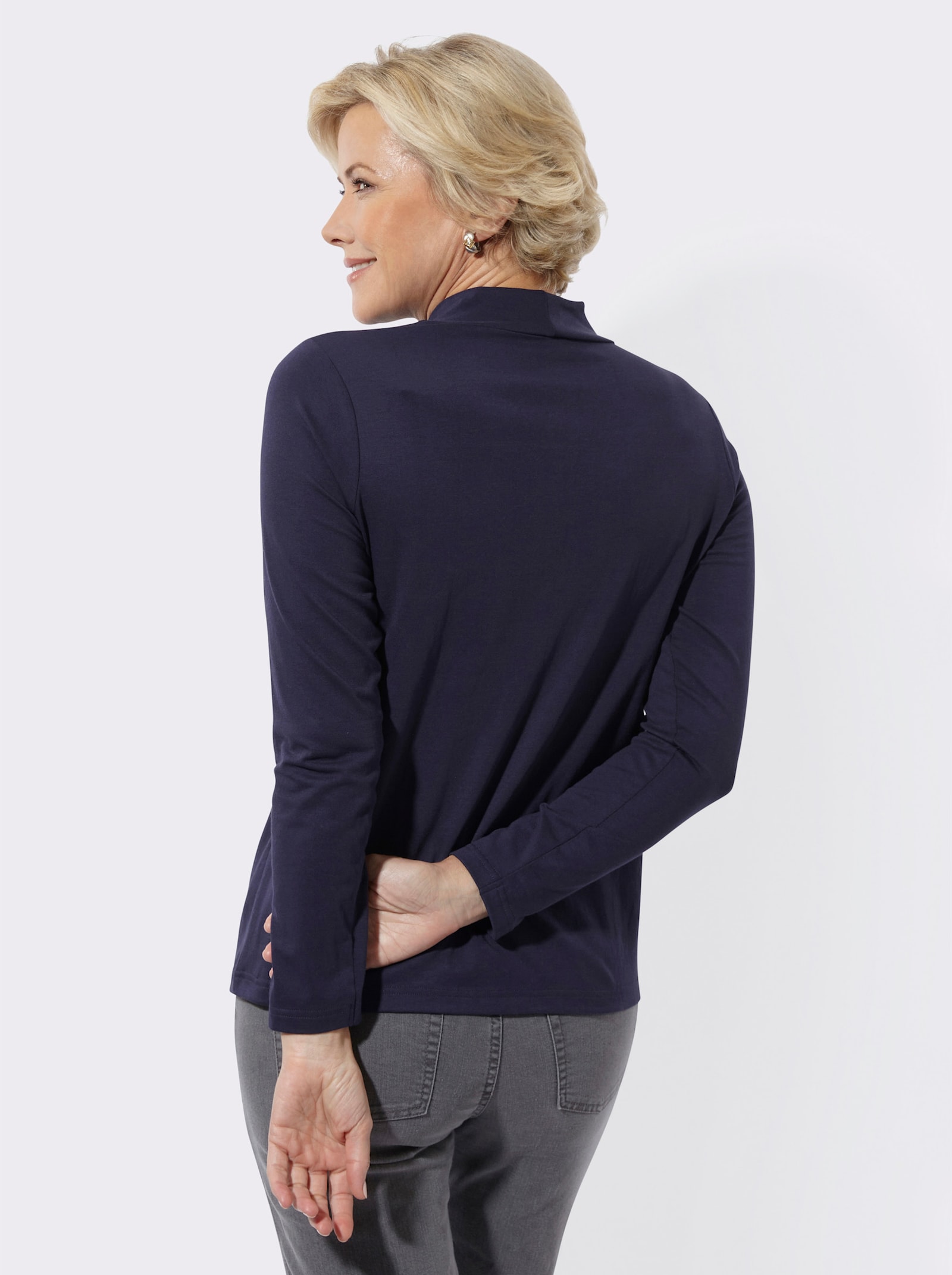 Stehkragenshirt mit Glitzersteinchen - marine