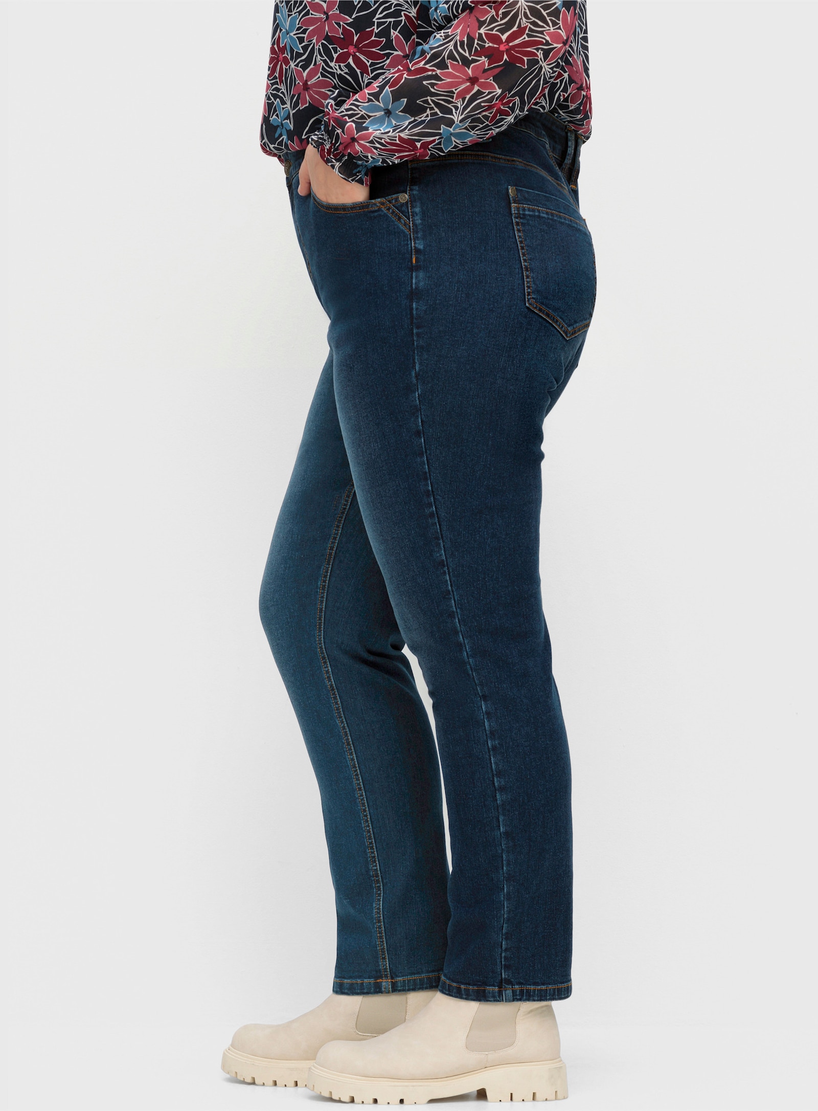 sheego Jeans schmal, mit extra-weitem Oberschenkel - dark blue denim