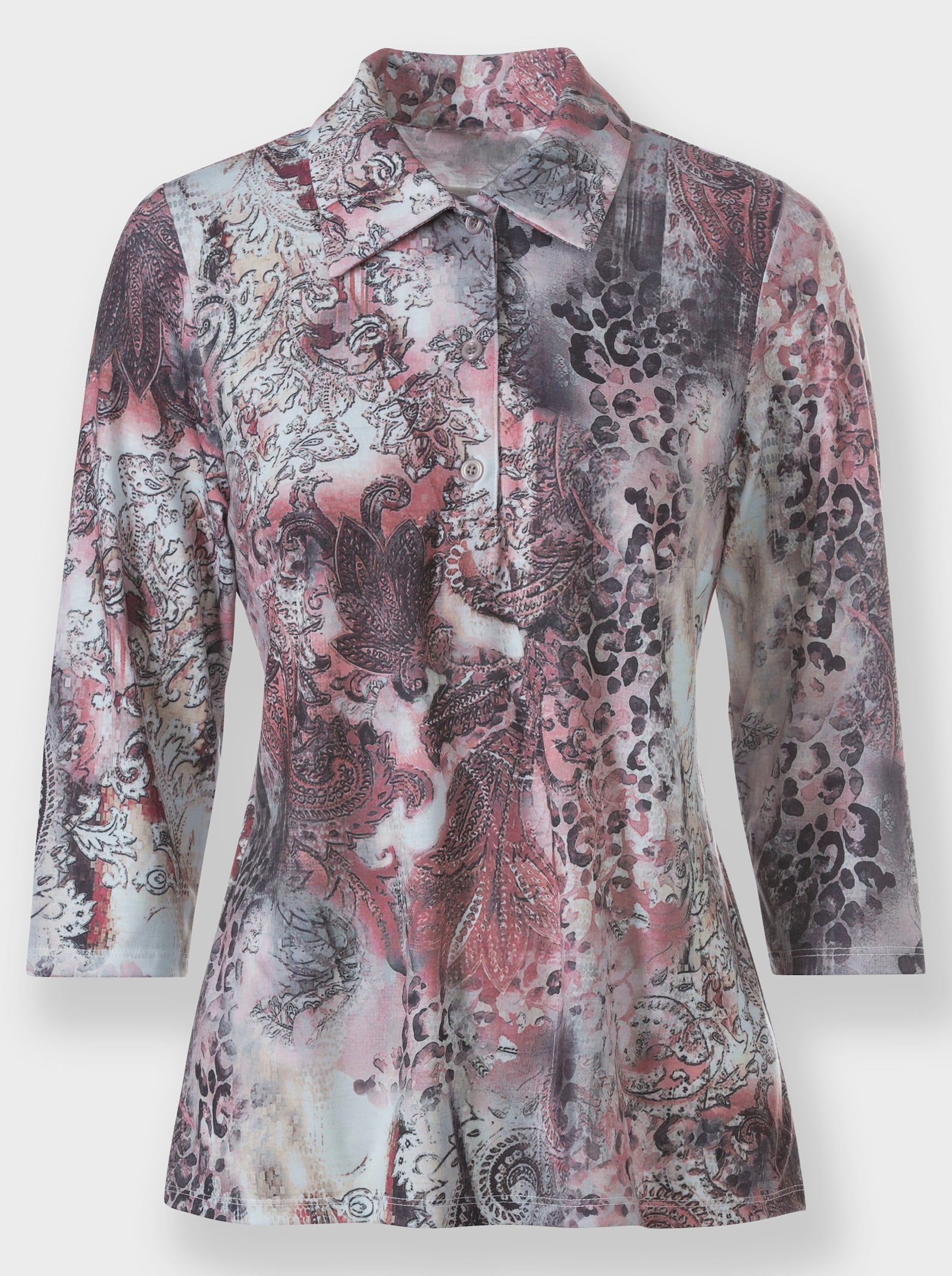 Poloshirt in bewegungselastischer Stretch-Qualität - rosenquarz-steingrau-bedruckt