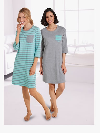 wäschepur Sleepshirts im Baumwoll-Mix - grau-meliert + mint