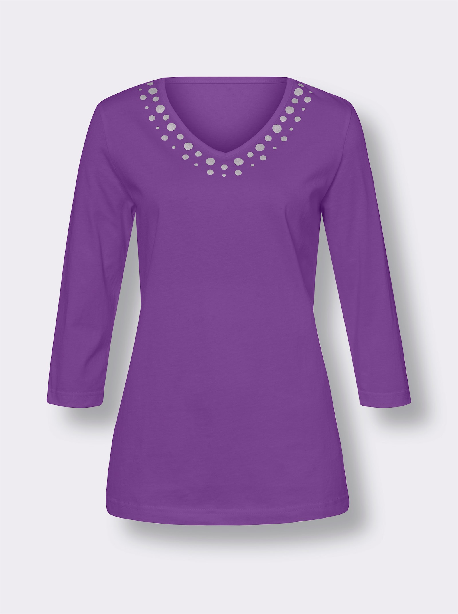 3/4-Arm-Shirt mit silberfarbenem Folien-Print - lila