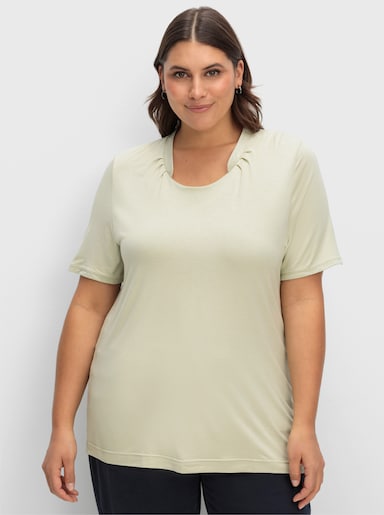 Kurzarmshirt mit Falten vorne - pistazie