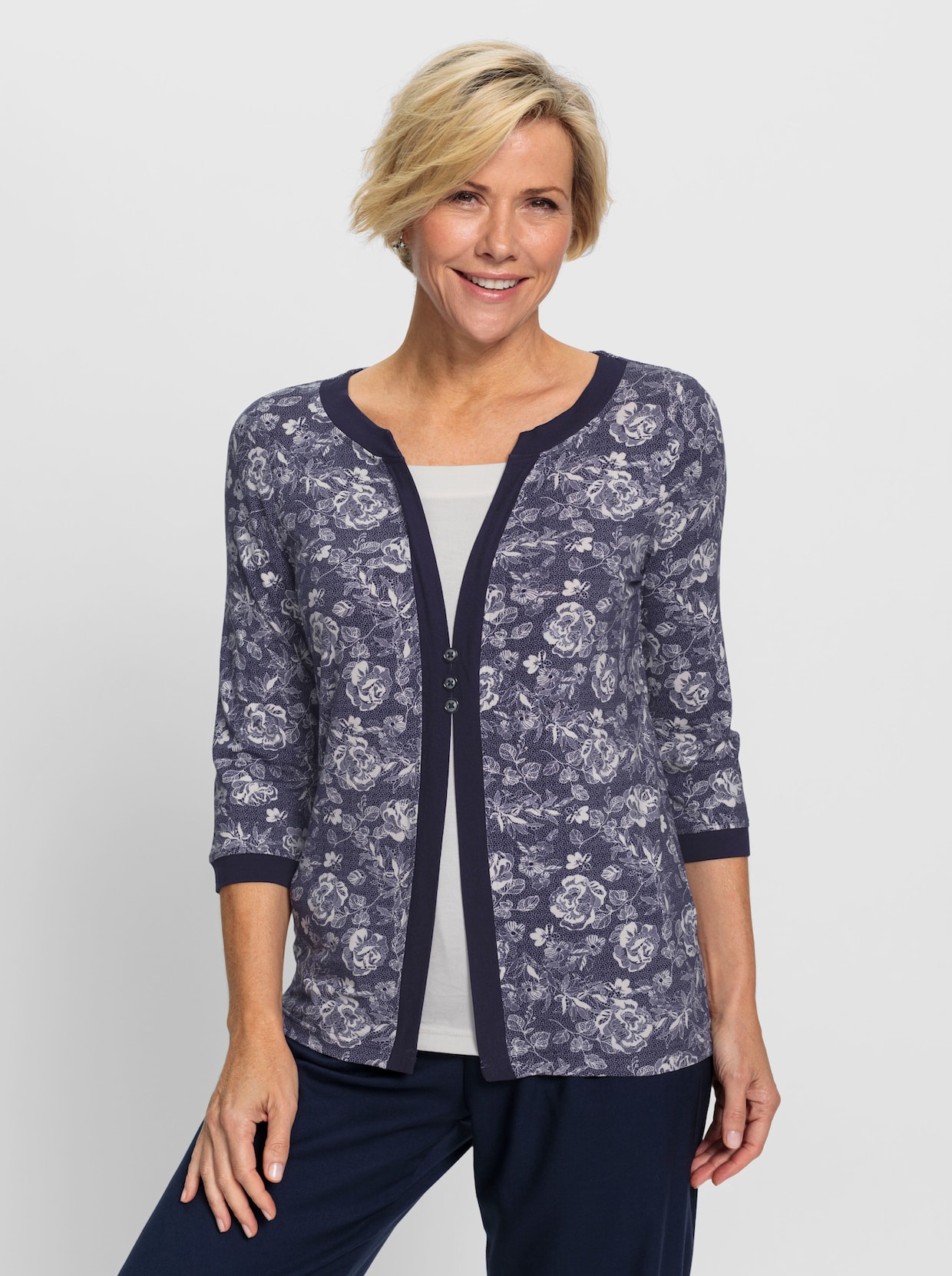 2-in-1-shirt - marine/ecru geprint