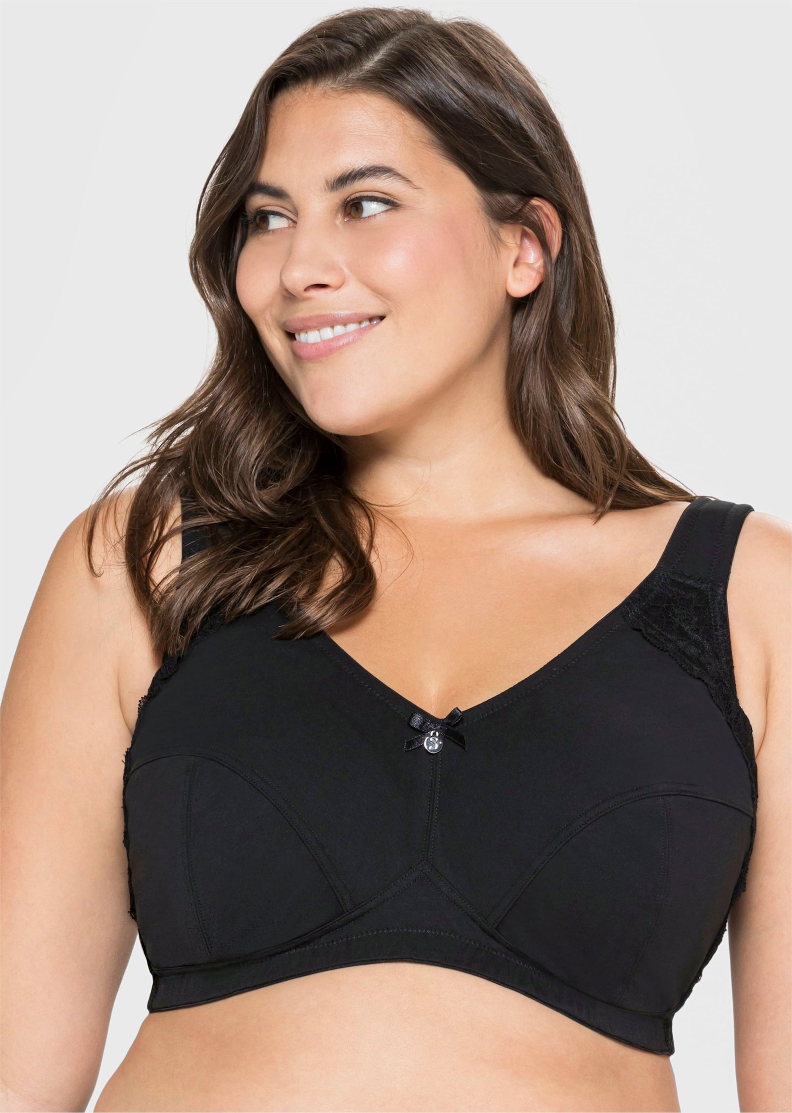 sheego Bügelloser BH mit Spitzenbesatz - schwarz