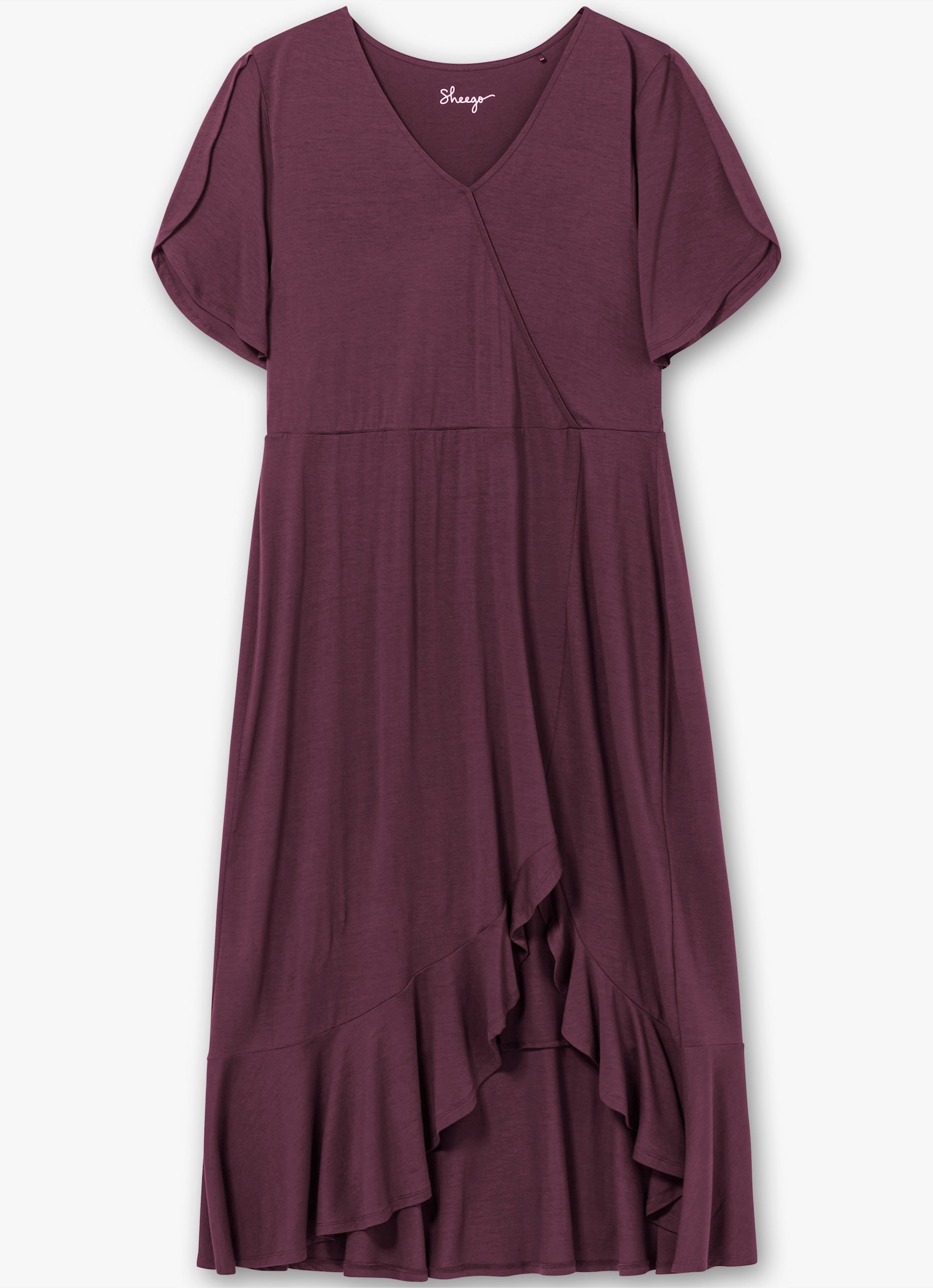 sheego Jerseyjurk in wikkellook, met volantrok - bordeaux