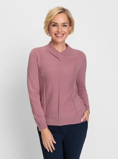 Schalkragenpullover im Strickmuster-Mix - altrosa