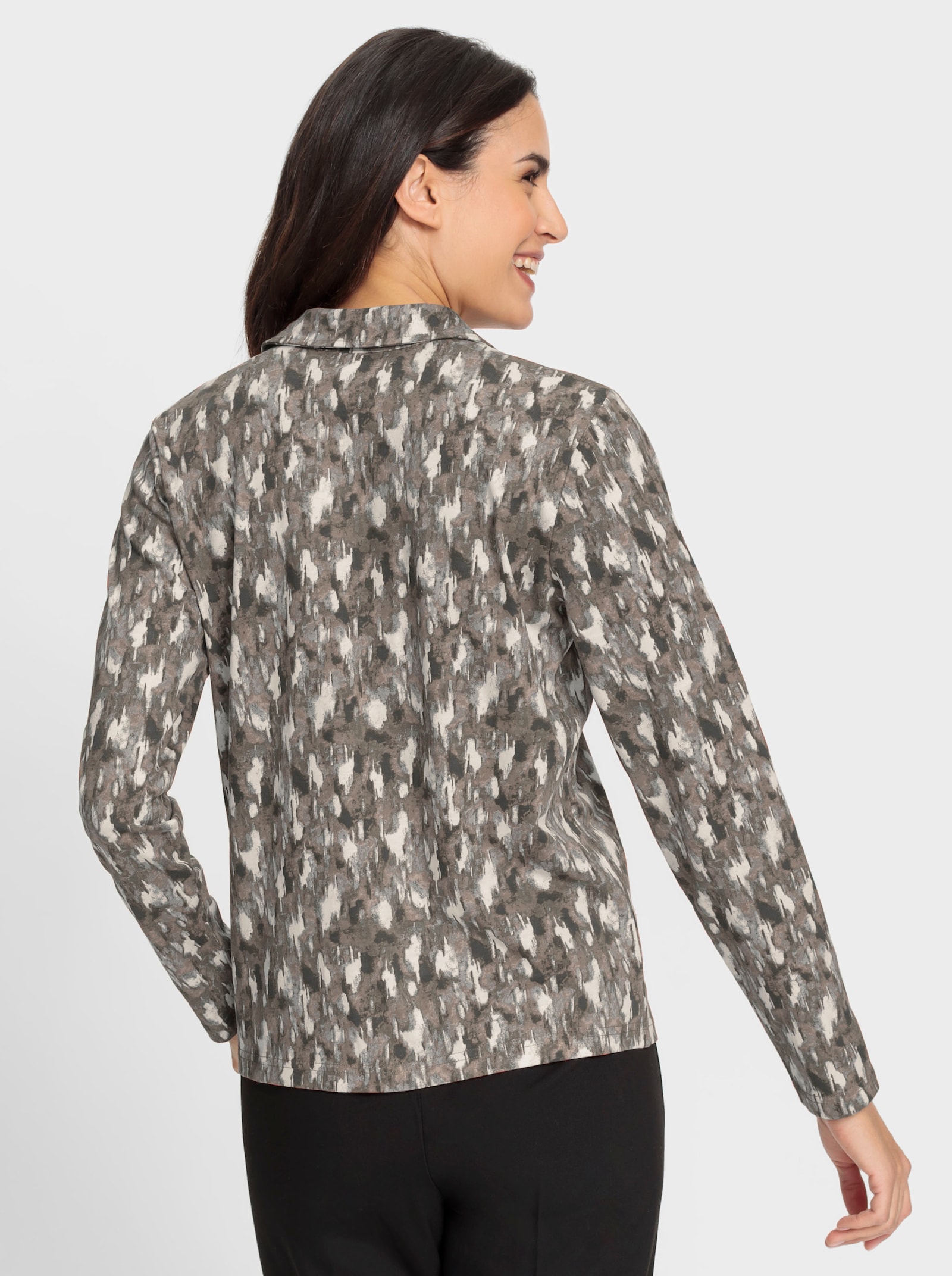 Poloshirt met korte knoopsluiting - taupe/grafiet bedrukt