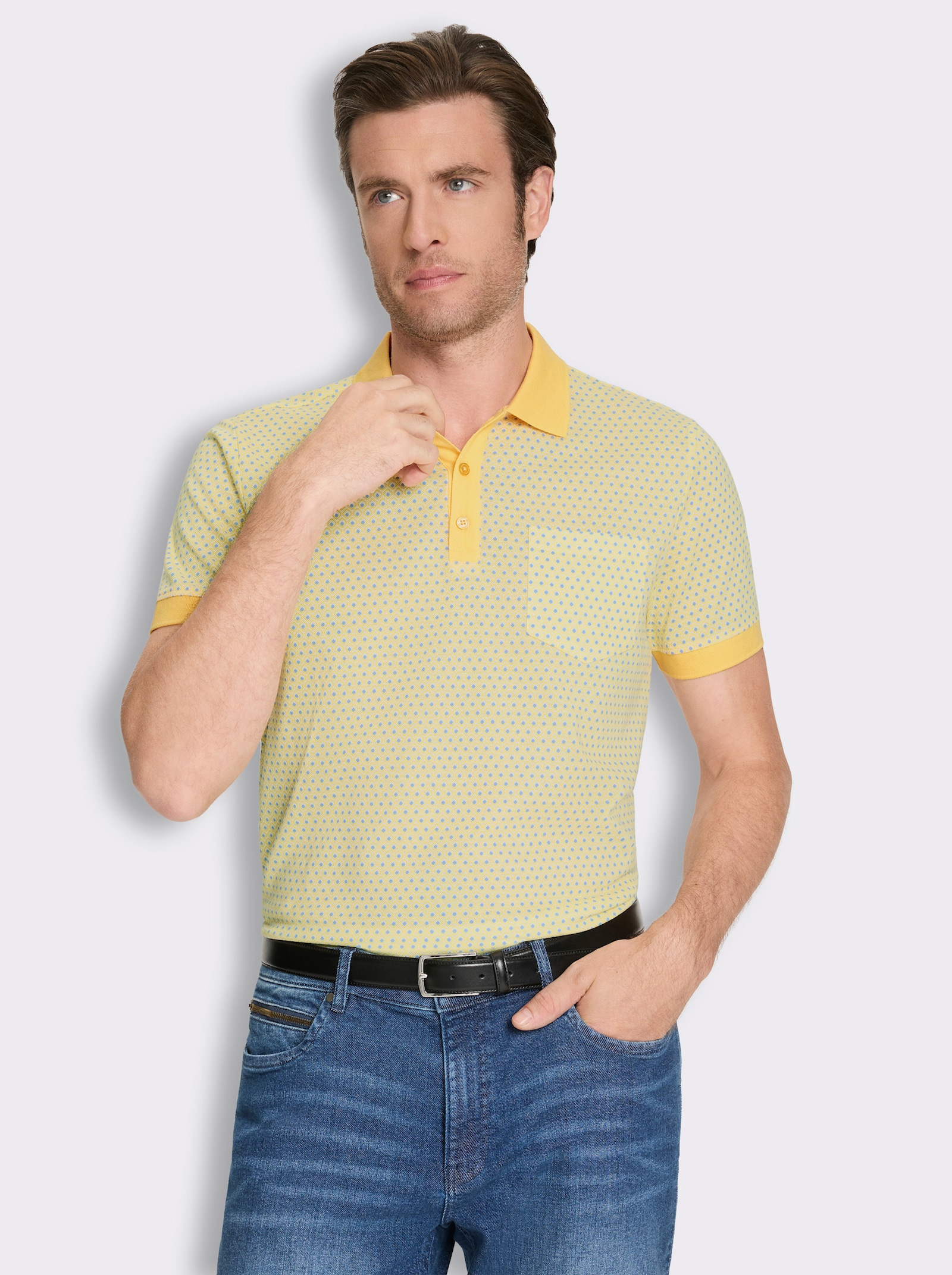 Marco Donati Kurzarmshirt in Pikee-Struktur - gelb-gemustert