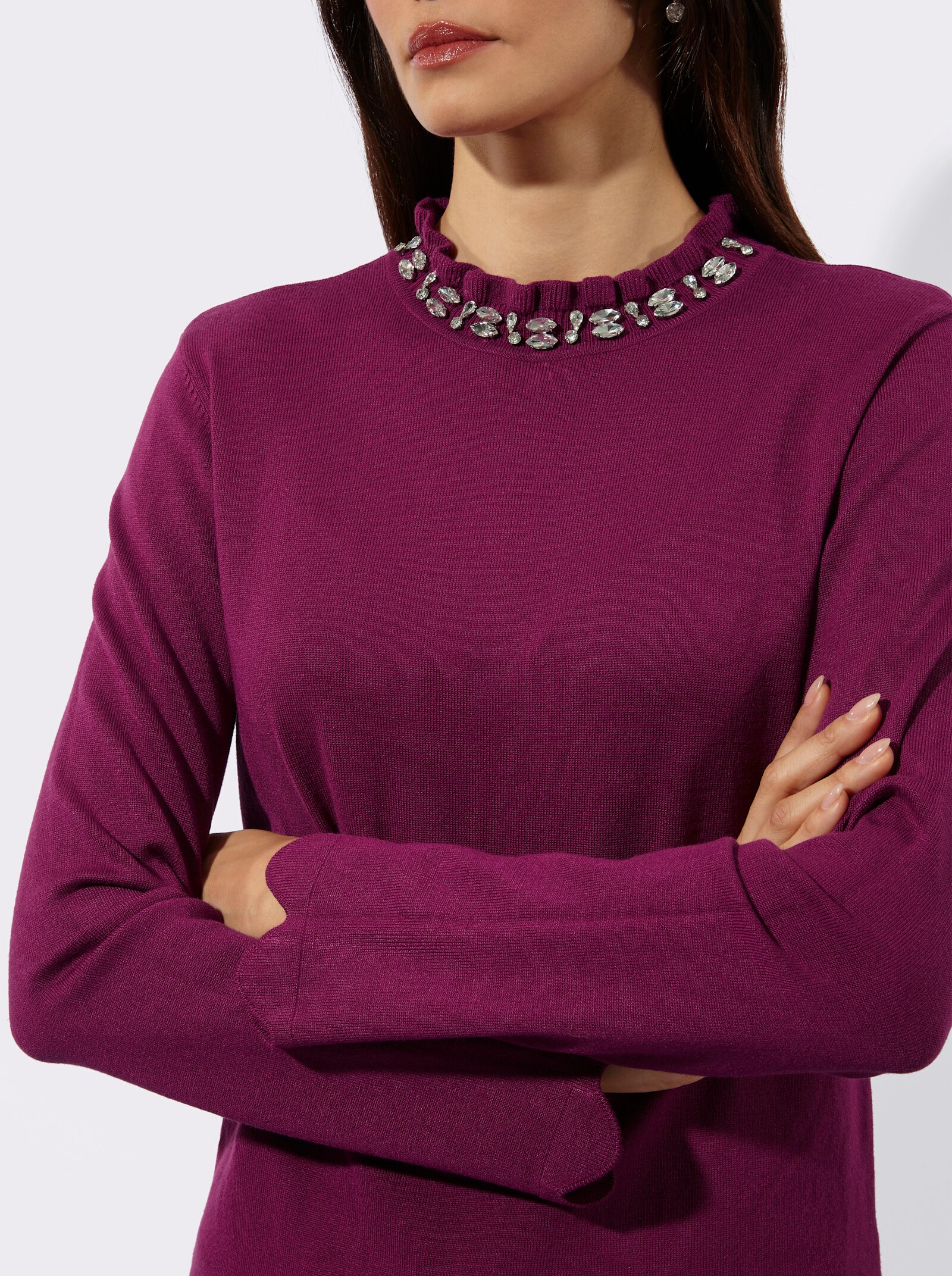 Langarm-Pullover mit Glitzersteinchen - malve