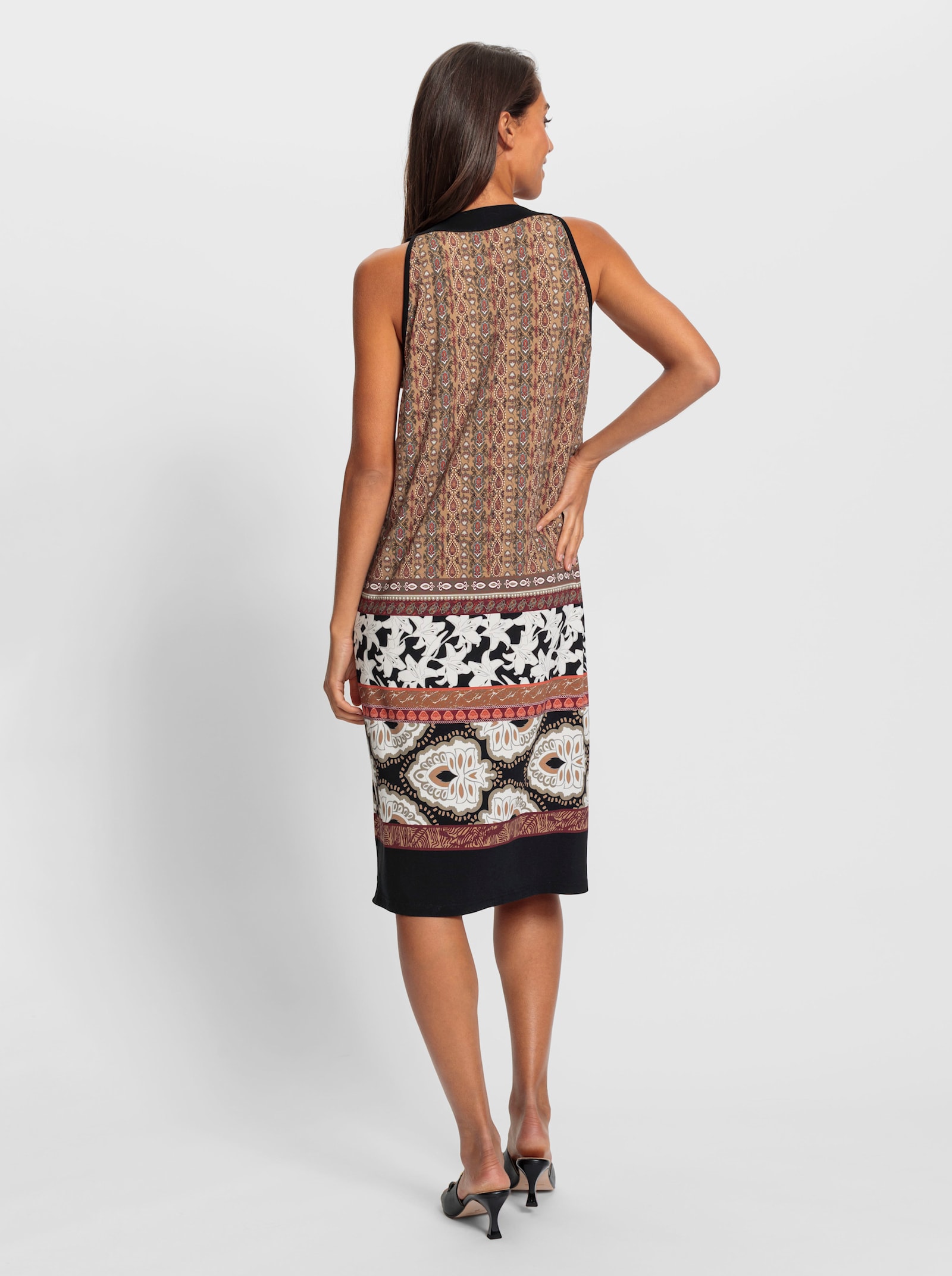 heine Jurk met print en siersteentjes bij de hals - zwart/camel bedrukt