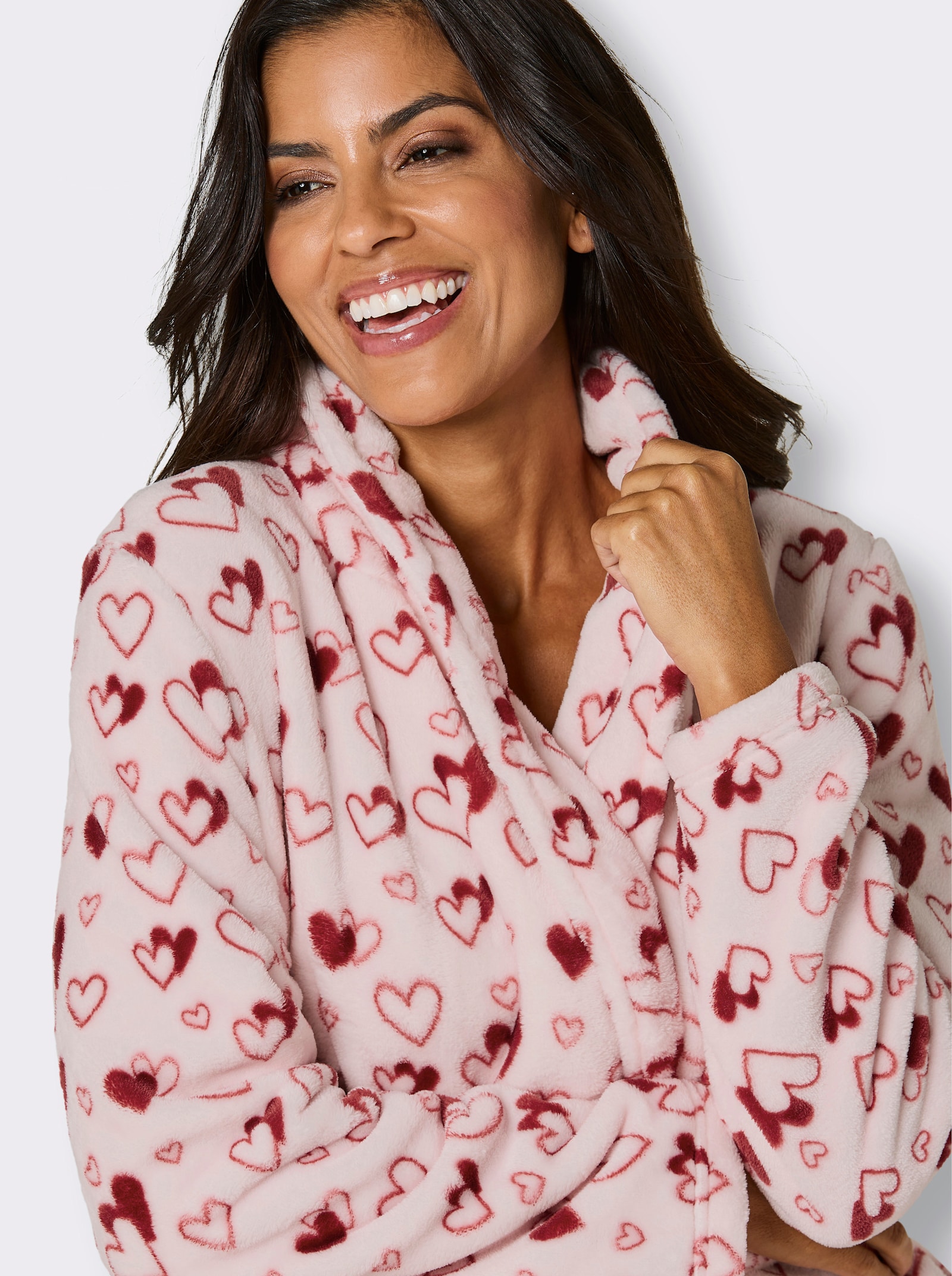 feel good Bademantel mit Herz-Druck - hellrosé-kirsche