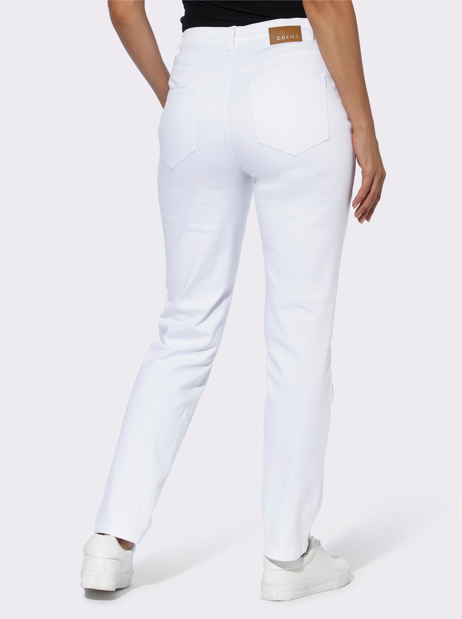Cosma Jeans met gevlochten kabelgedeelte op de band - wit