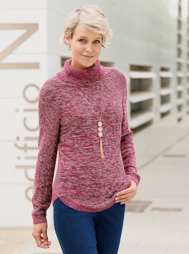 Rollkragenpullover - bordeaux-ecru-meliert