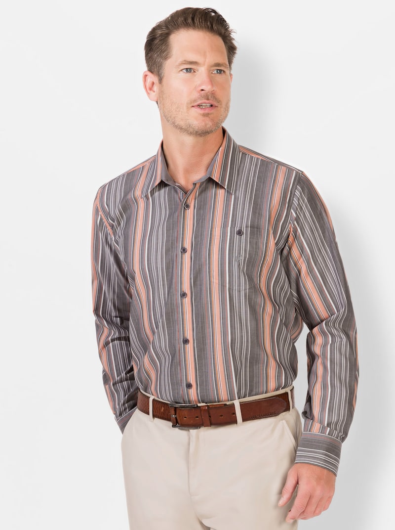 Herrenhemd Simon weiß-beige langarm