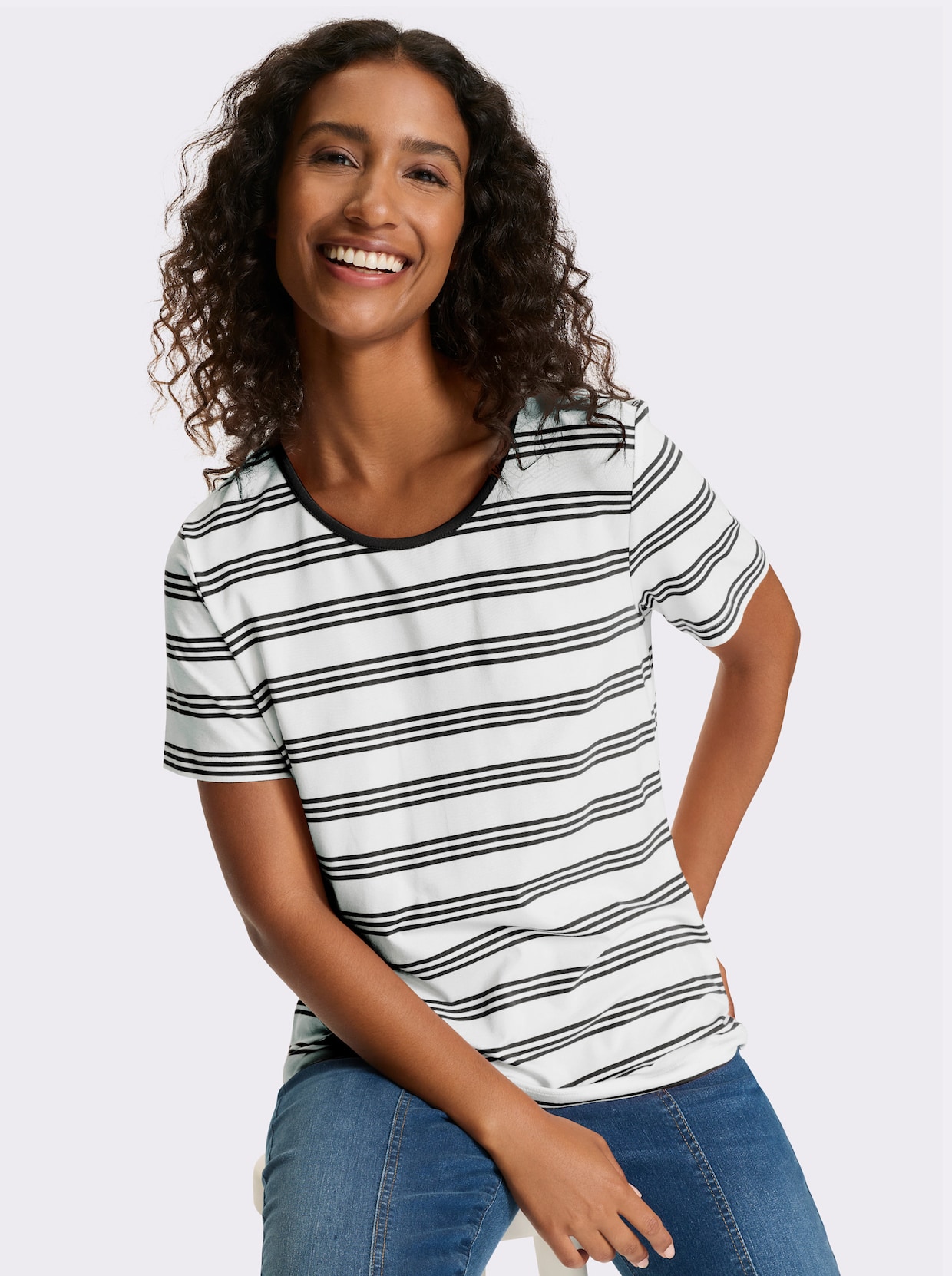 heine Kurzarmshirt - schwarz-ecru-gestreift