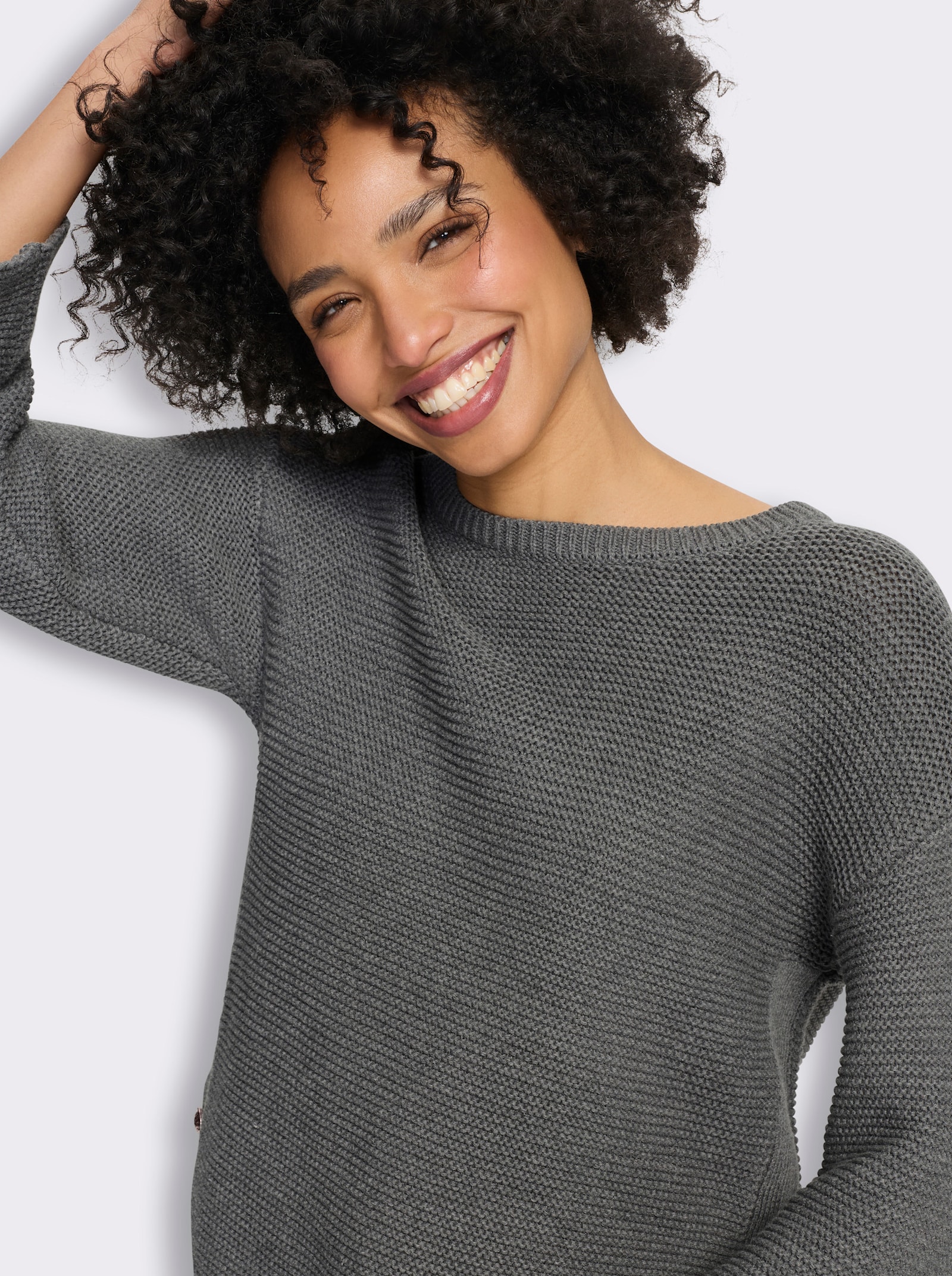 heine Langarm-Pullover mit Seitenschlitzen - grau-meliert