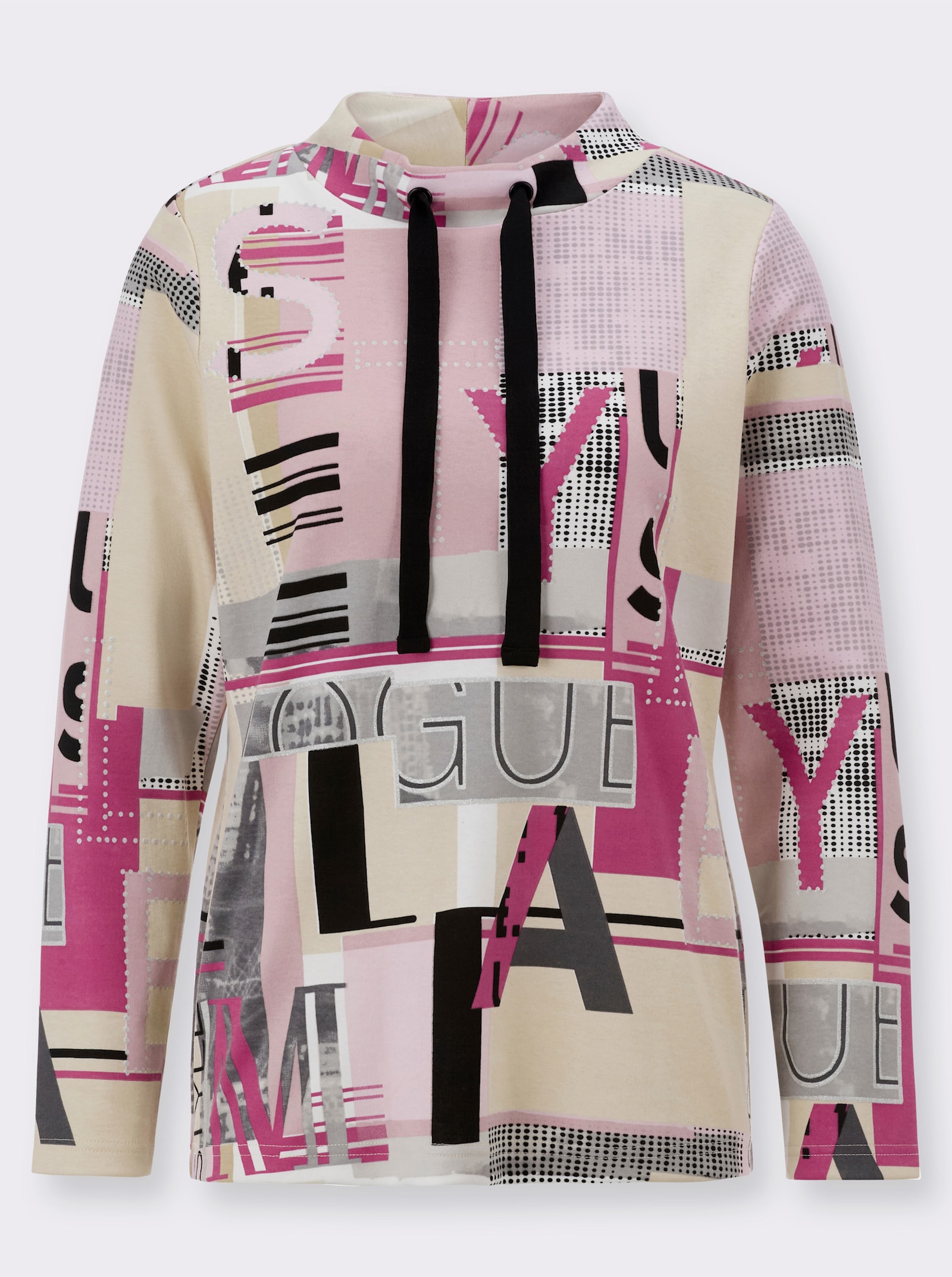 Sweatshirt mit Folien-Print - fuchsia-ecru-bedruckt