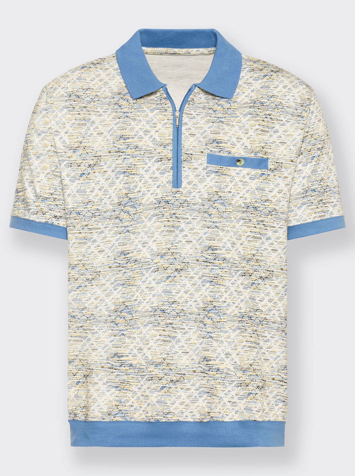 Marco Donati Kurzarm-Poloshirt - mittelblau-bedruckt