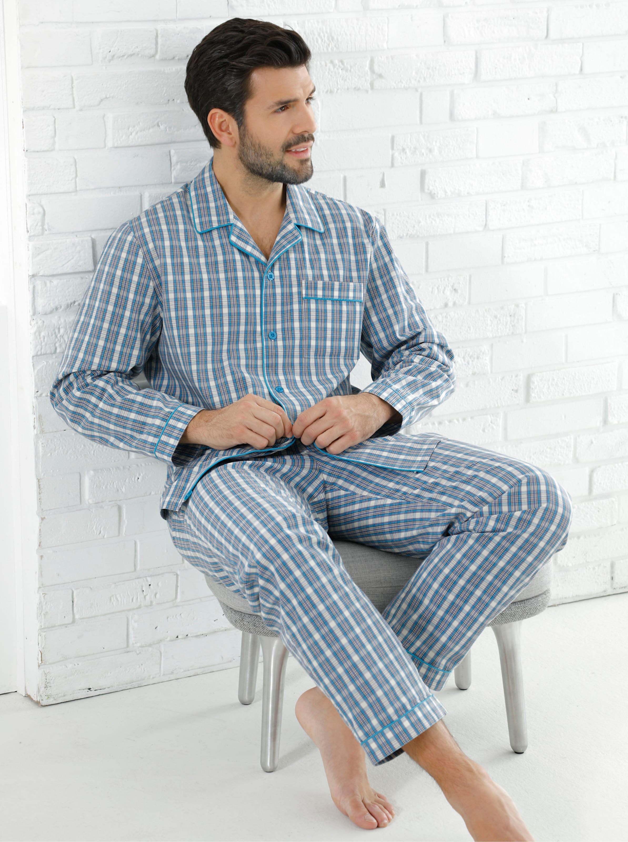 Witt Herren Pyjama, blau-kariert