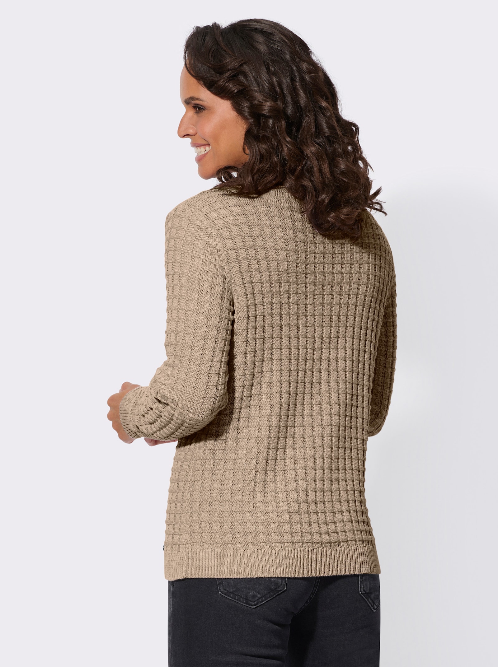 Langarm-Pullover mit Waffel-Struktur - beige